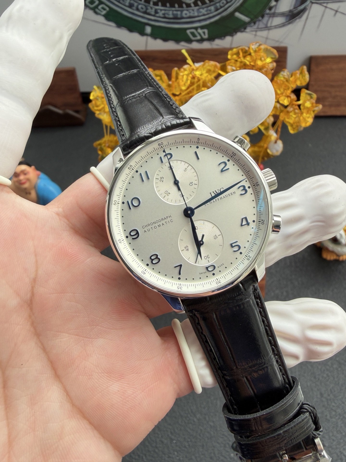 IWC Portugieser IW371605 Chronograph Silver Dial Leather Strap Best Replica ZF 41mm - 图片 2