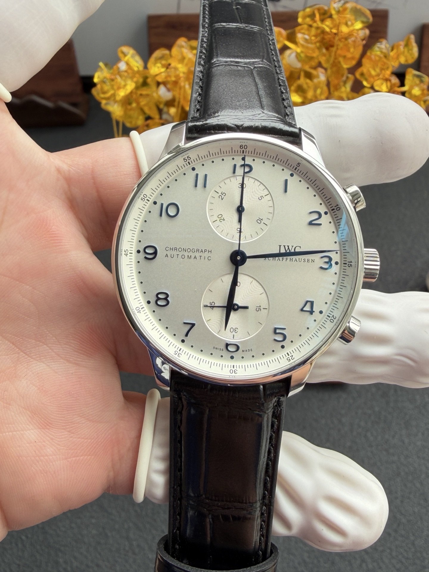 IWC Portugieser IW371605 Chronograph Silver Dial Leather Strap Best Replica ZF 41mm - 图片 3