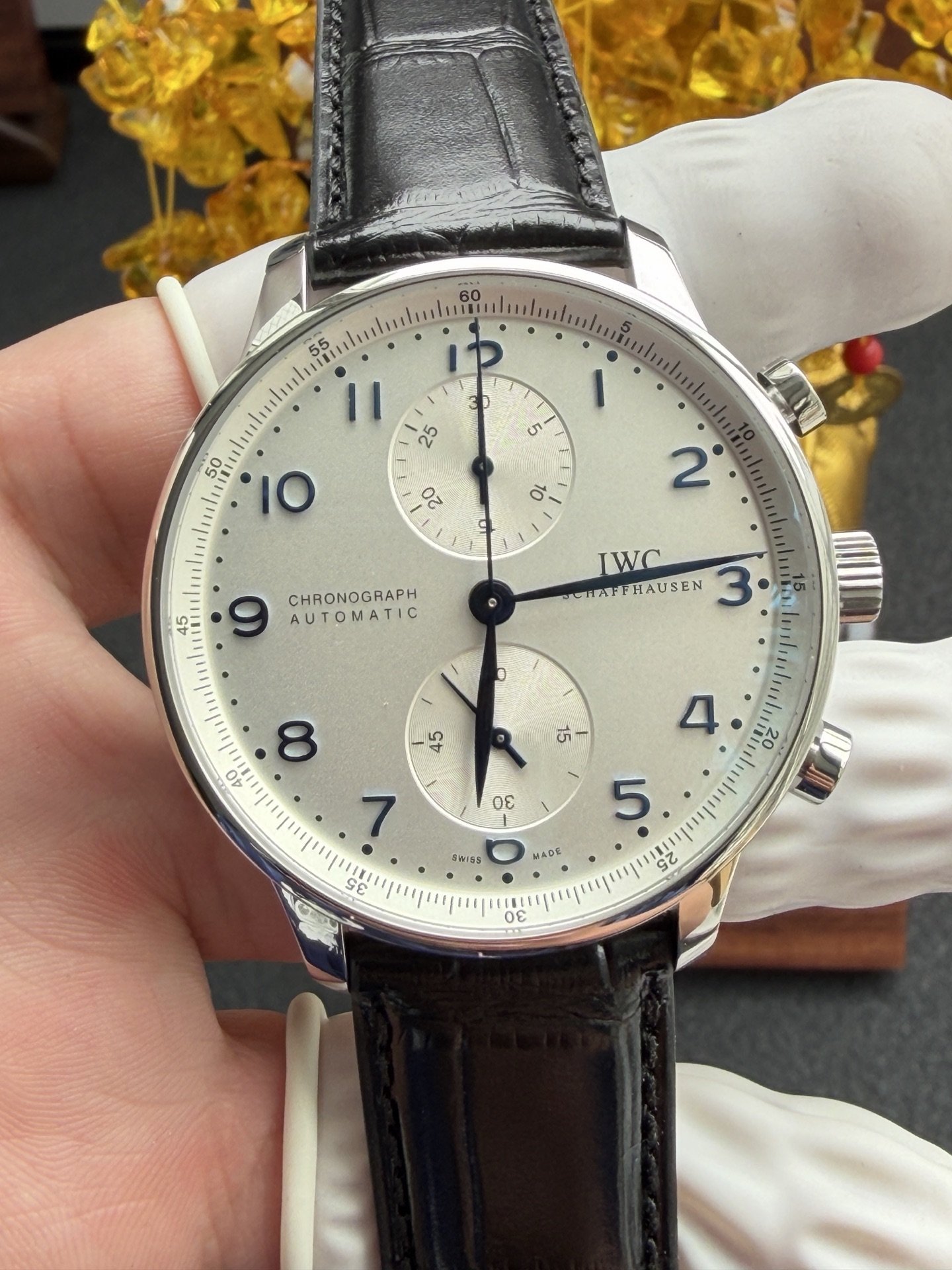 IWC Portugieser IW371605 Chronograph Silver Dial Leather Strap Best Replica ZF 41mm - 图片 4
