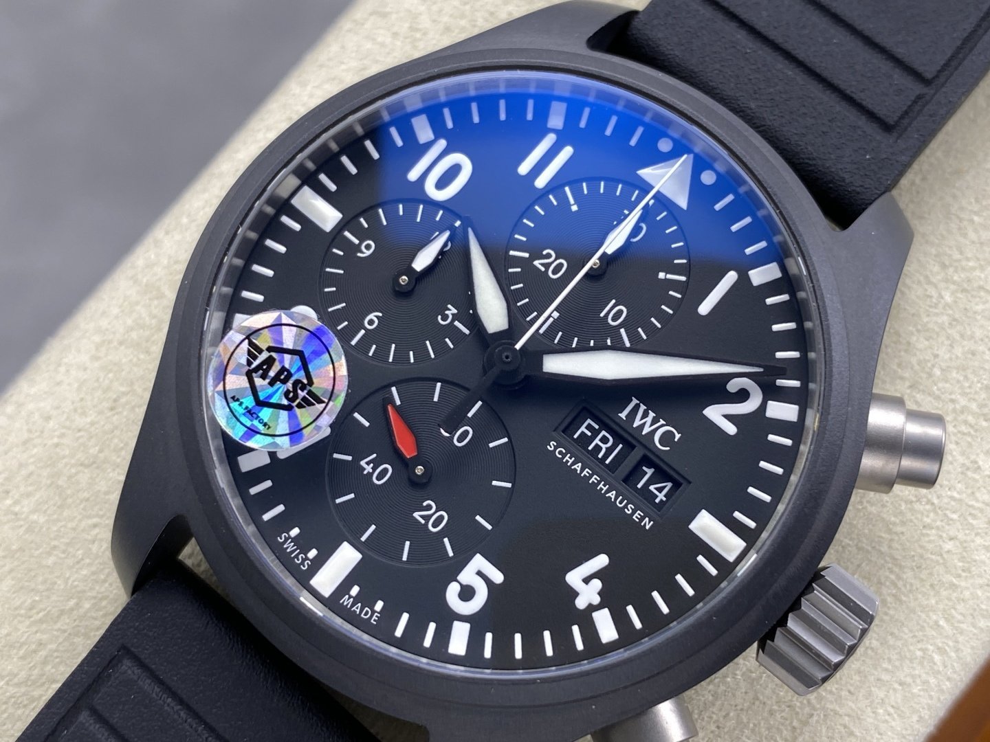 IWC Pilot Chronograph IW389401 TOP GUN Black Ceramic Rubber Strap 1:1 Best Replica APSF 42mm - 图片 3