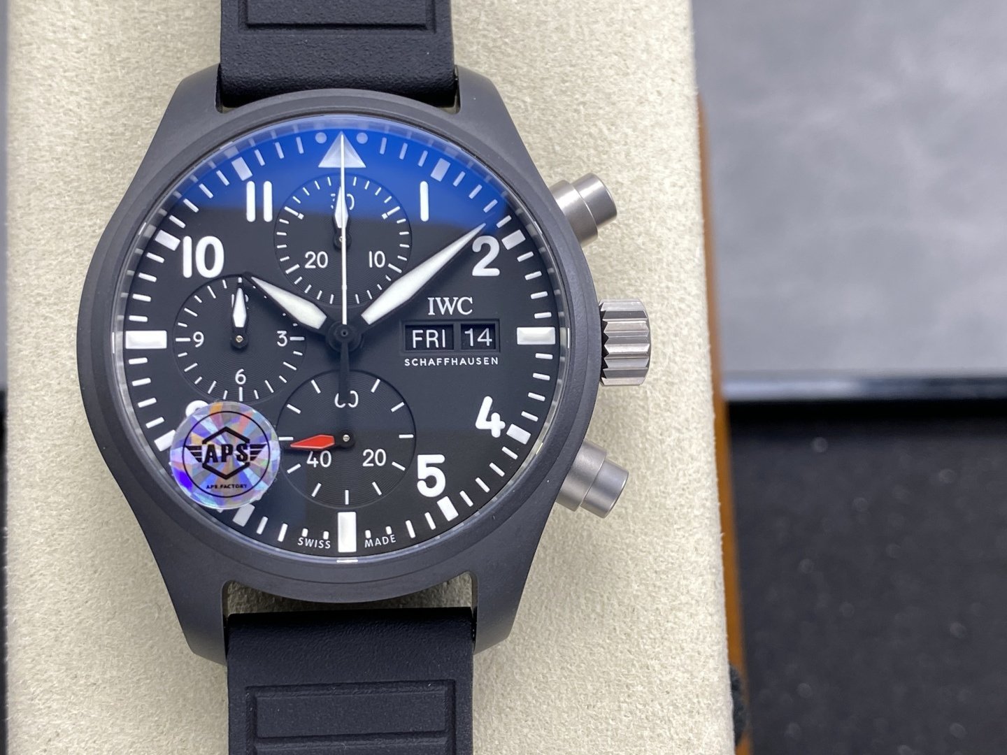 IWC Pilot Chronograph IW389401 TOP GUN Black Ceramic Rubber Strap 1:1 Best Replica APSF 42mm - 图片 4