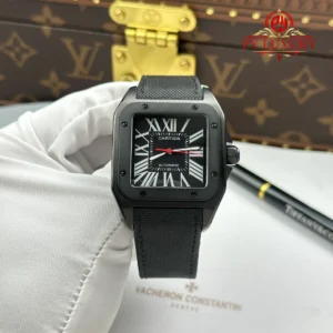 Cartier Santos 100 XL Black ADLC Black Dial Leather Strap Best Replica 43 x 51mm