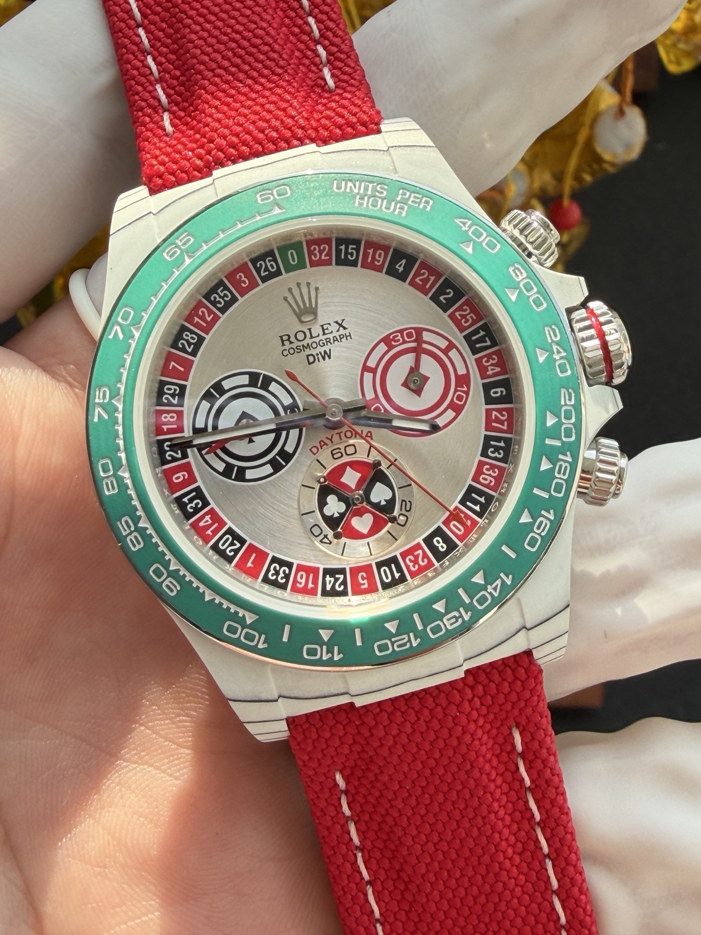 Rolex Daytona DiW LUCKY PLAYER QF White Quartz TPT Red Nylon Strap Best Replica 40mm - 图片 4