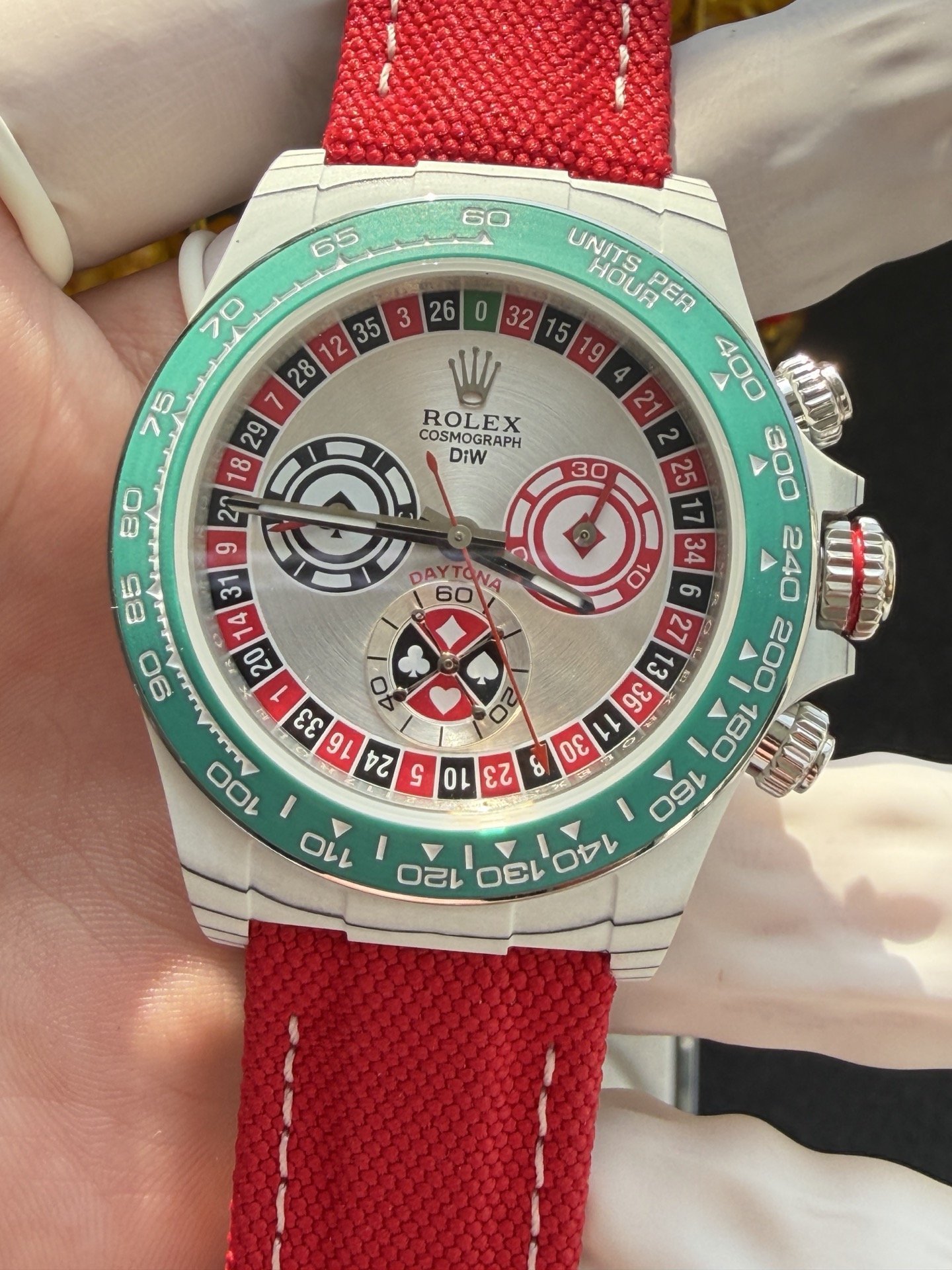 Rolex Daytona DiW LUCKY PLAYER QF White Quartz TPT Red Nylon Strap Best Replica 40mm - 图片 5