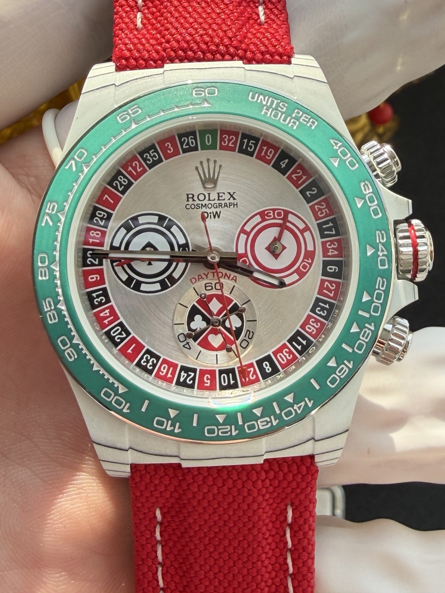 Rolex Daytona DiW LUCKY PLAYER QF White Quartz TPT Red Nylon Strap Best Replica 40mm - 图片 6