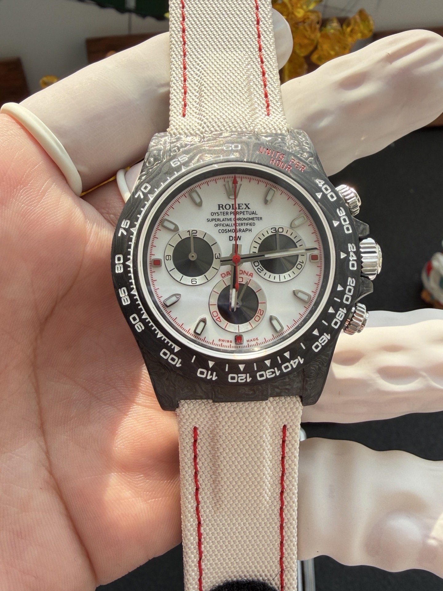Rolex DiW Daytona SPEEDSTER WHITE Black Carbon Fiber White Dial Best Replica 40mm