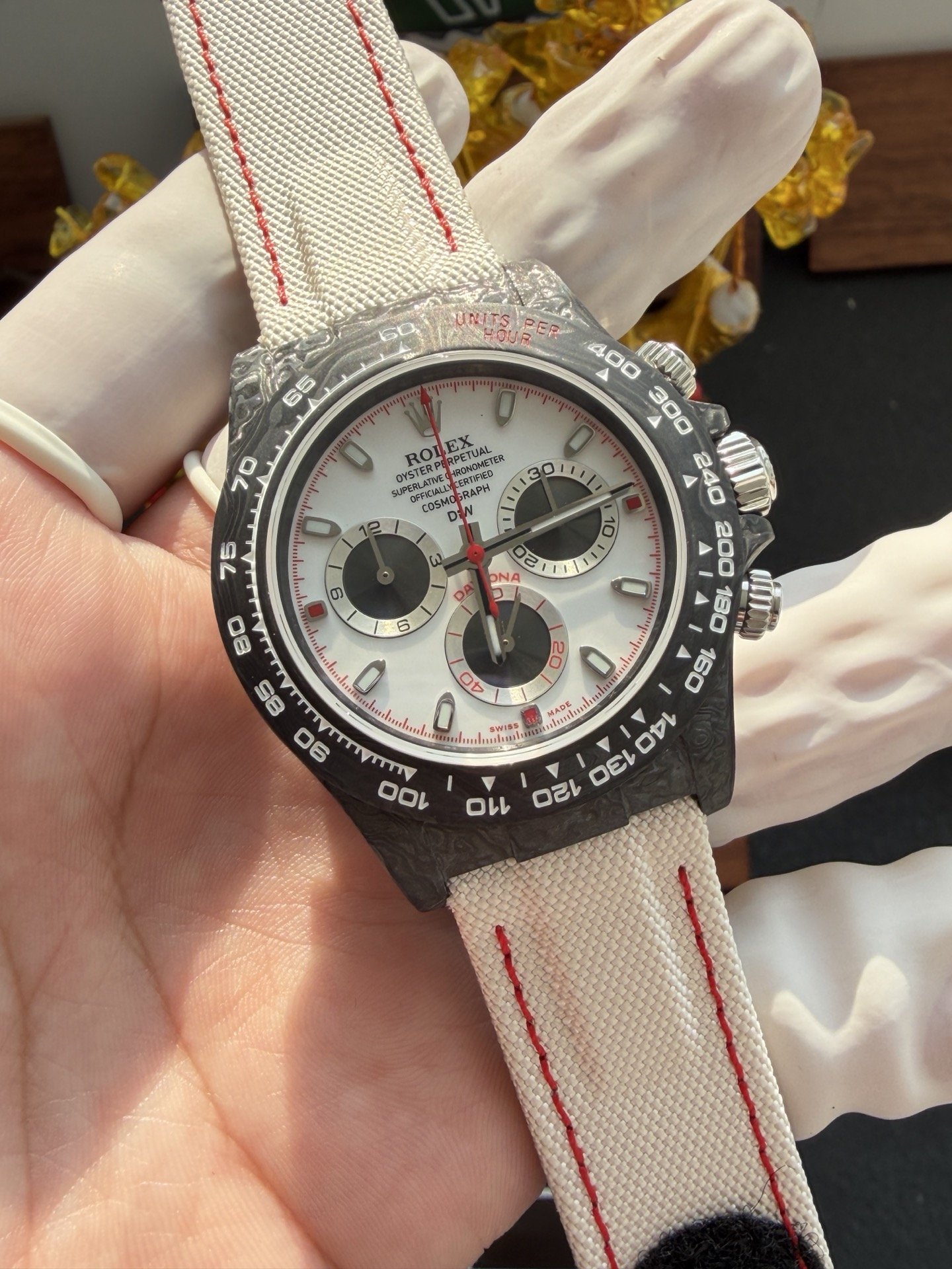 Rolex DiW Daytona SPEEDSTER WHITE Black Carbon Fiber White Dial Best Replica 40mm - 图片 2