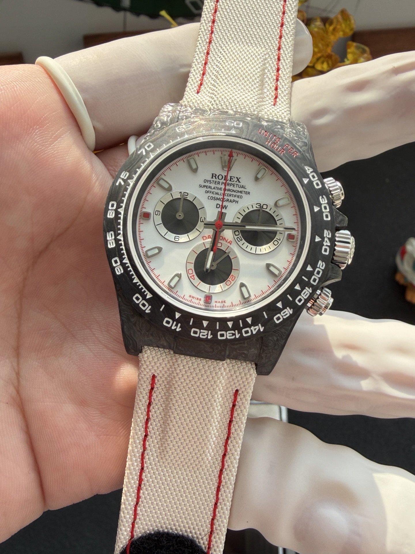 Rolex DiW Daytona SPEEDSTER WHITE Black Carbon Fiber White Dial Best Replica 40mm - 图片 3