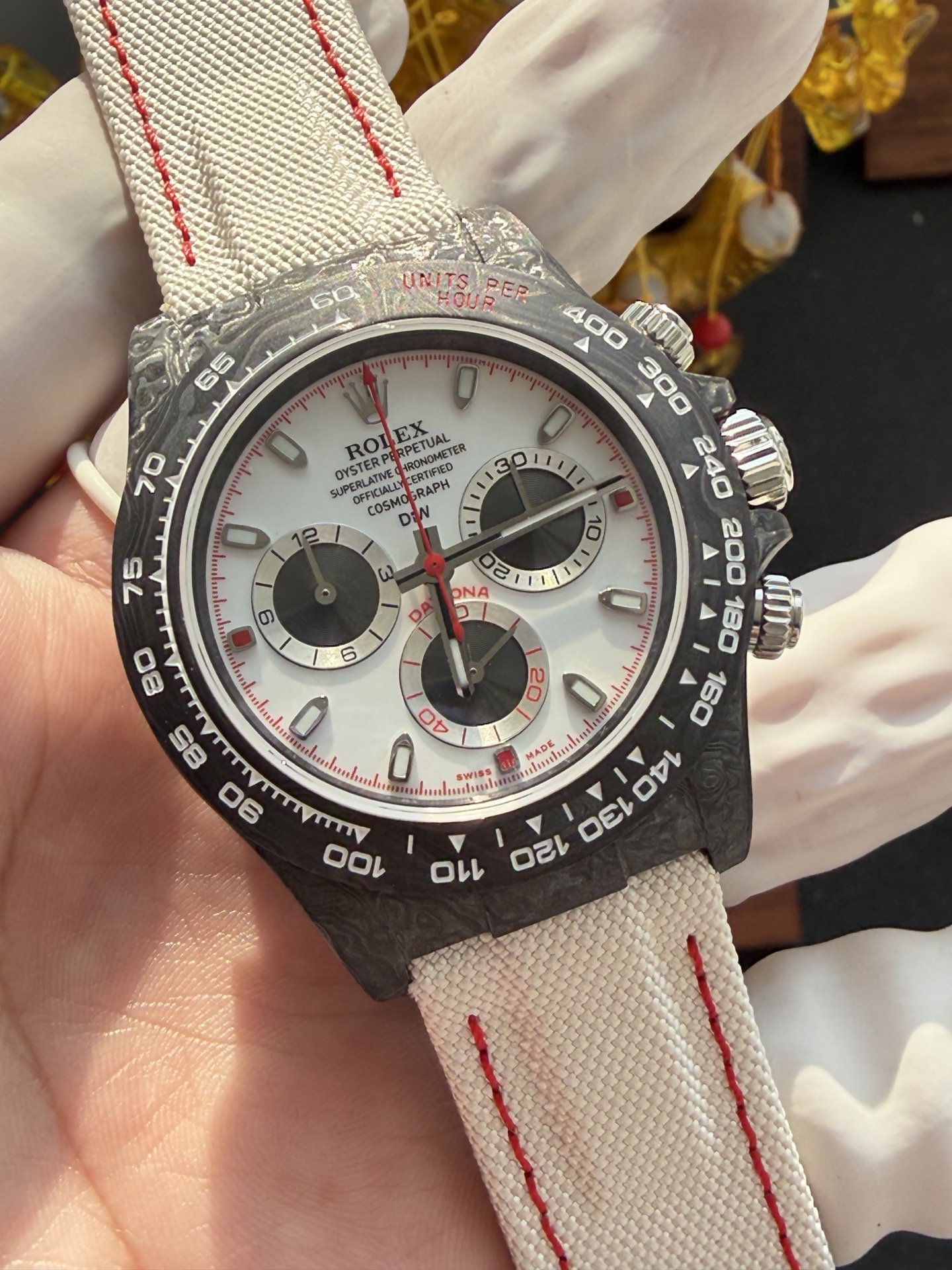 Rolex DiW Daytona SPEEDSTER WHITE Black Carbon Fiber White Dial Best Replica 40mm - 图片 4