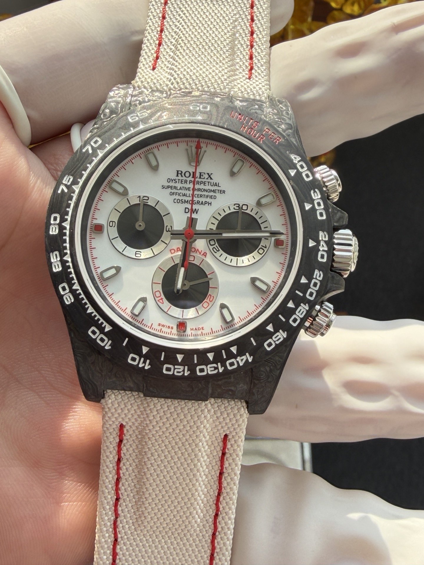 Rolex DiW Daytona SPEEDSTER WHITE Black Carbon Fiber White Dial Best Replica 40mm - 图片 5