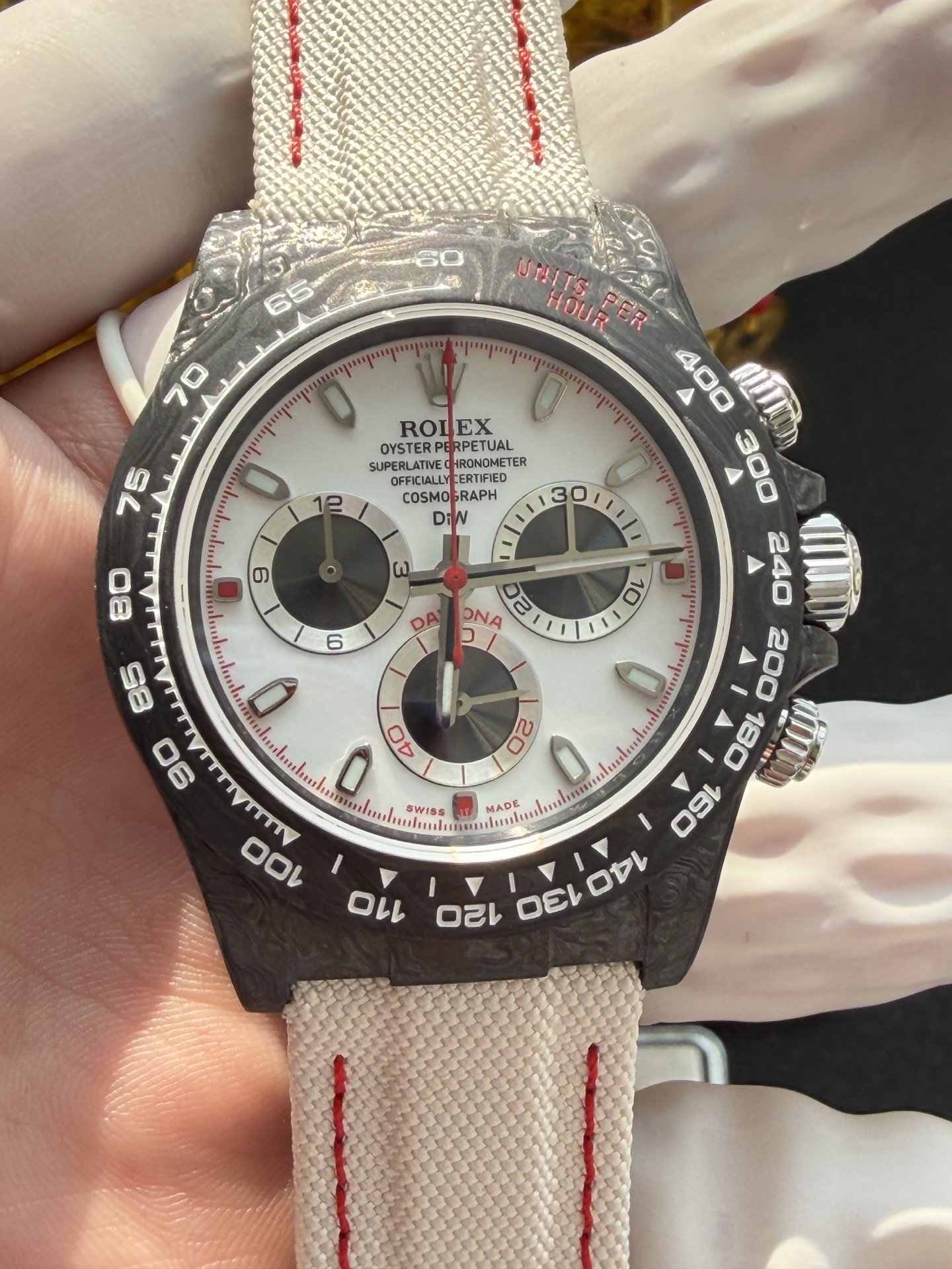 Rolex DiW Daytona SPEEDSTER WHITE Black Carbon Fiber White Dial Best Replica 40mm - 图片 6