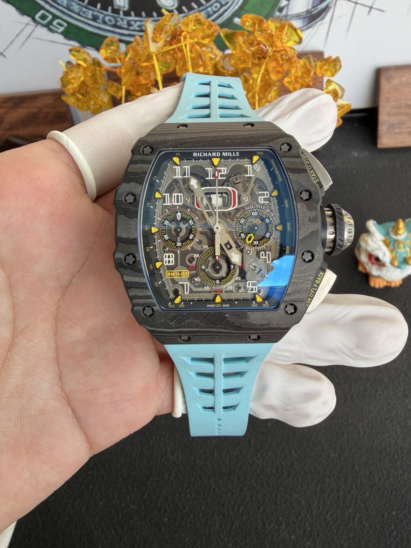 Richard Mille RM11-03 Black Carbon TPT Automatic Chronograph 1:1 Super Clone 49.94 x 44.5mm