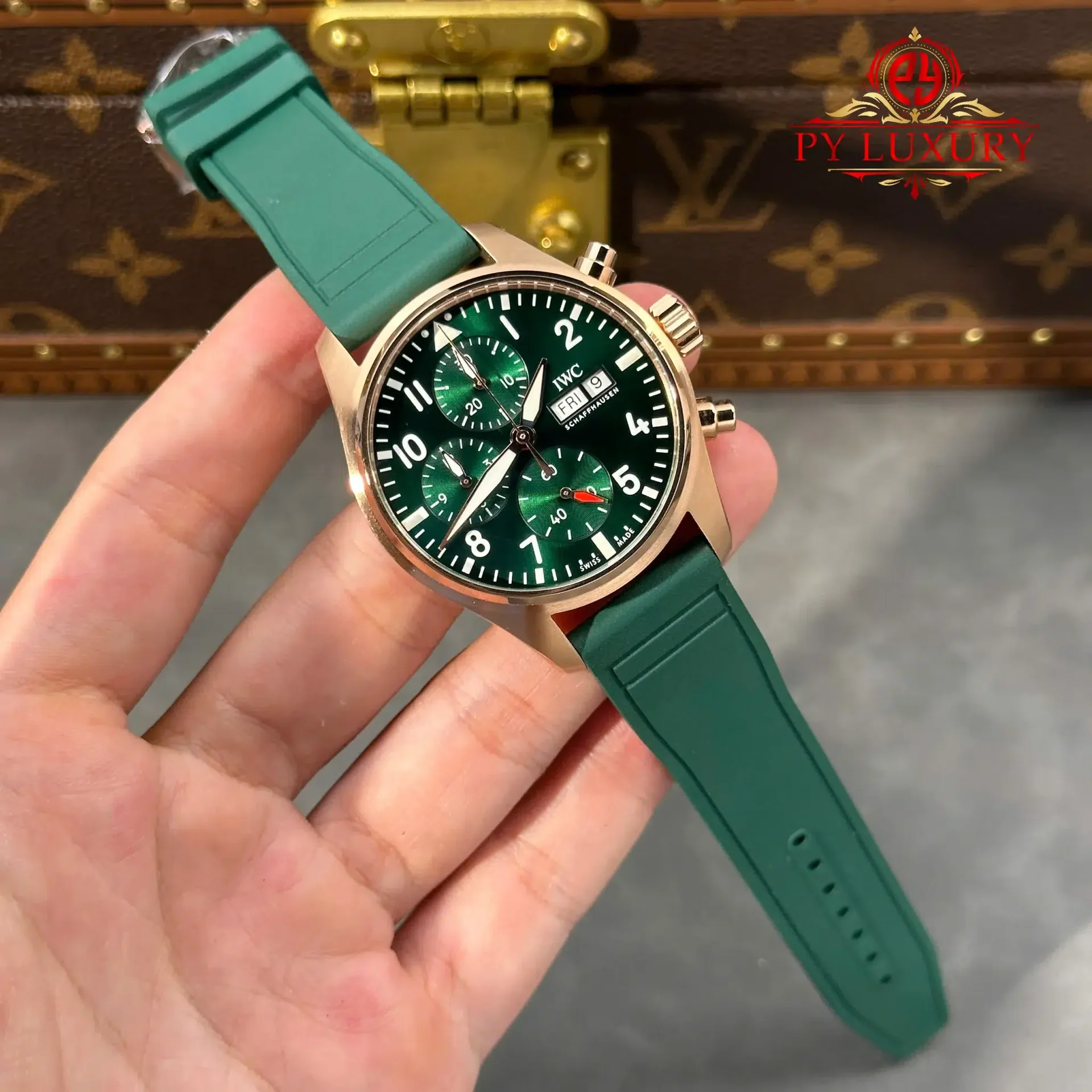 IWC Pilot Chronograph IW388110 Rose Gold Green Dial Green Rubber Strap Super Clone APSF 41mm - 图片 2