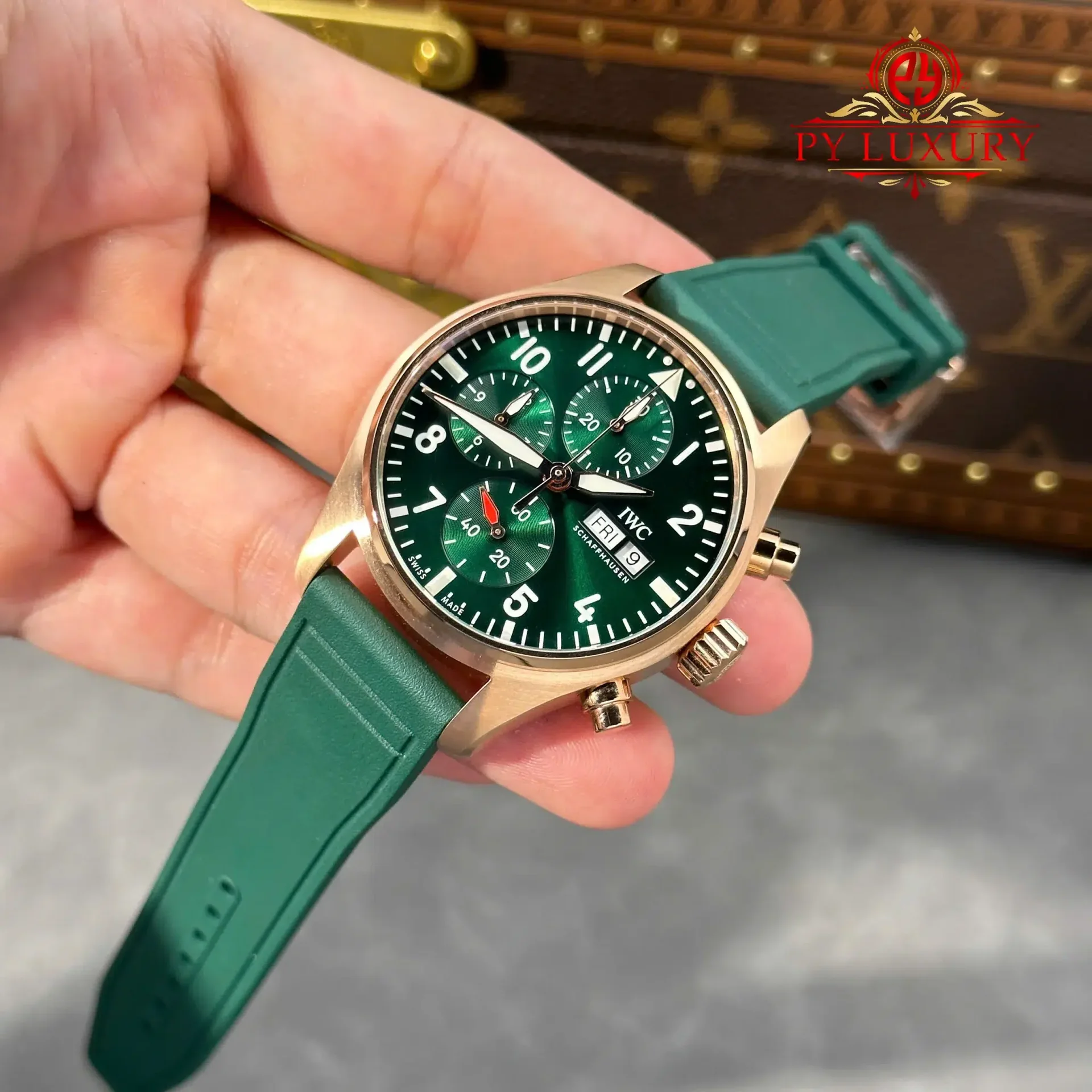 IWC Pilot Chronograph IW388110 Rose Gold Green Dial Green Rubber Strap Super Clone APSF 41mm - 图片 3