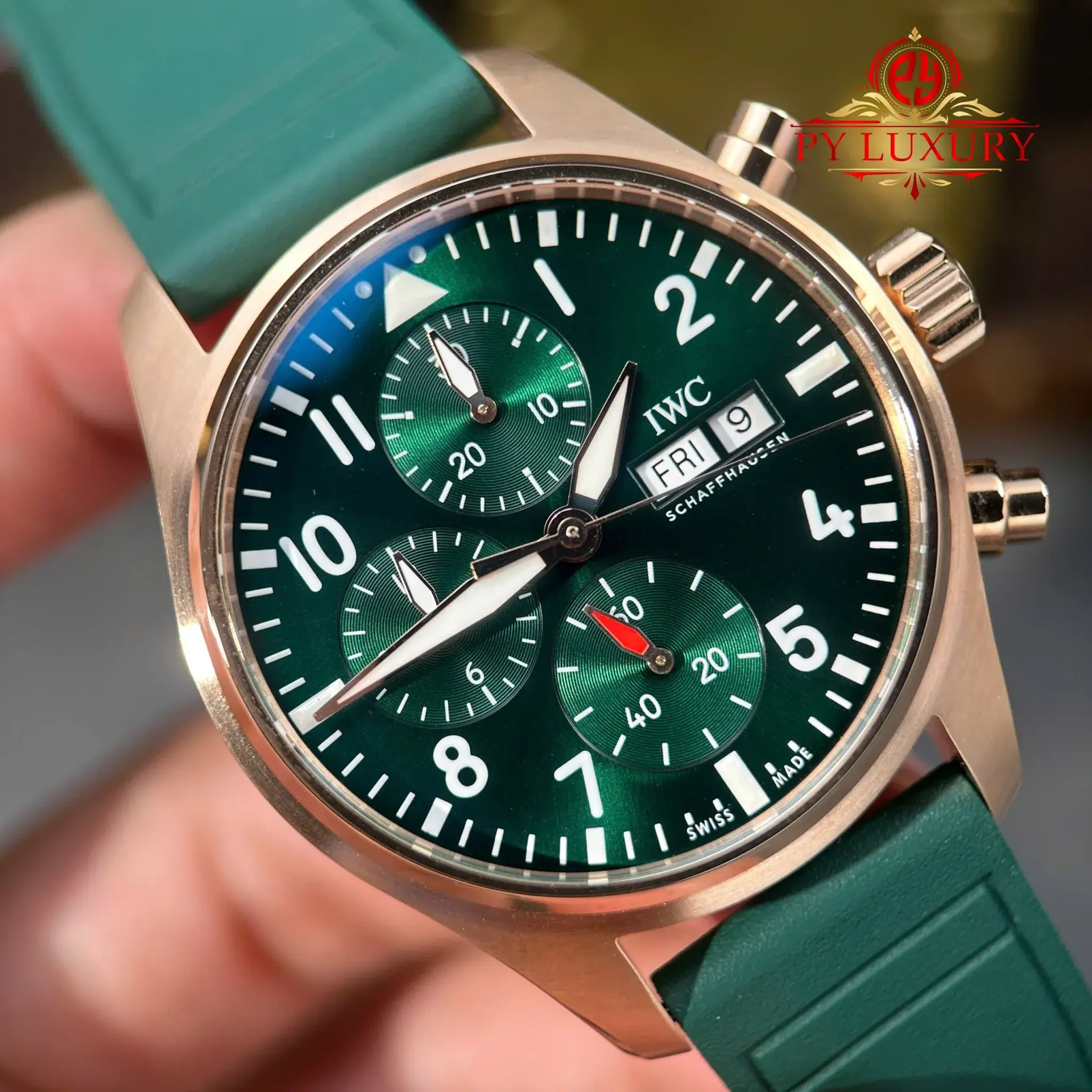 IWC Pilot Chronograph IW388110 Rose Gold Green Dial Green Rubber Strap Super Clone APSF 41mm - 图片 4