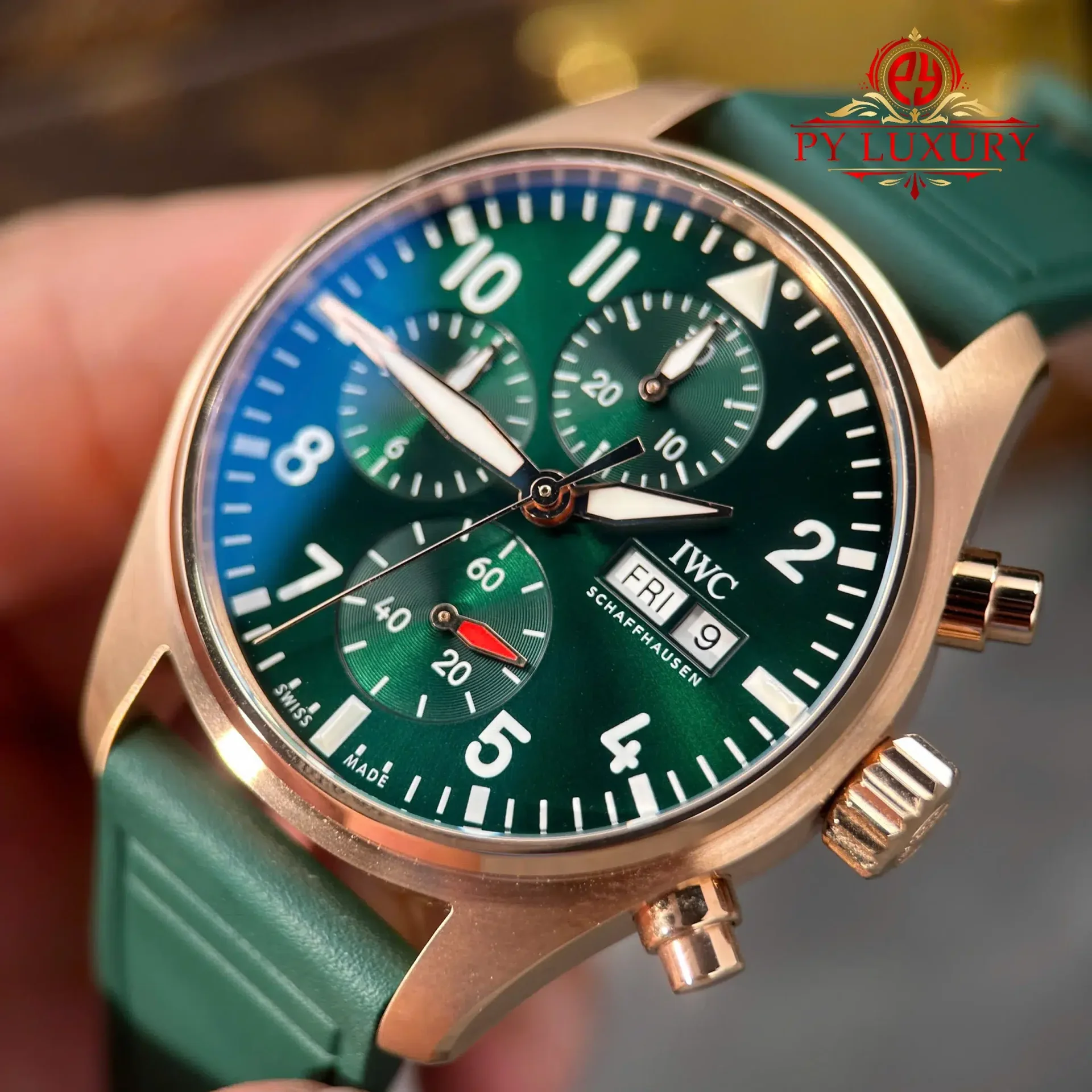 IWC Pilot Chronograph IW388110 Rose Gold Green Dial Green Rubber Strap Super Clone APSF 41mm - 图片 5