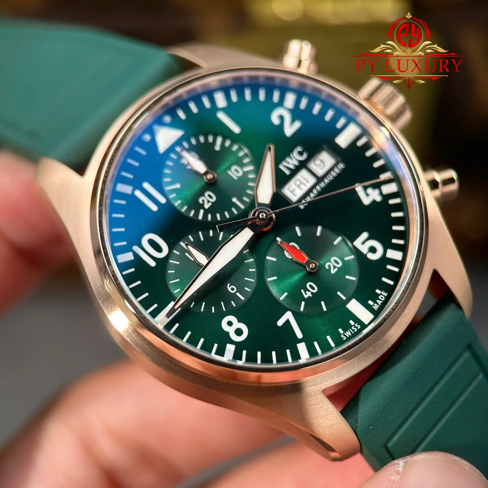 IWC Pilot Chronograph IW388110 Rose Gold Green Dial Green Rubber Strap Super Clone APSF 41mm - 图片 6