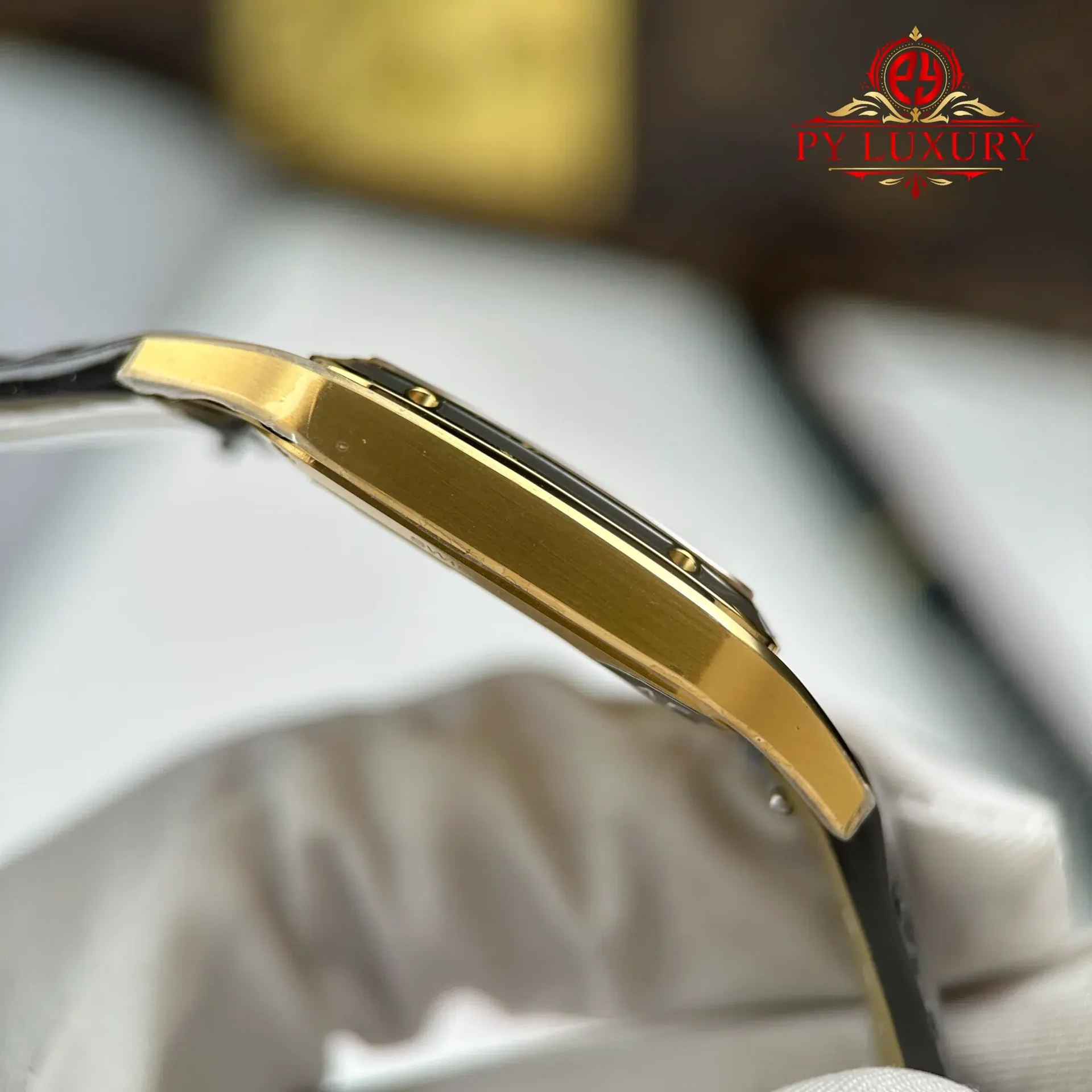 Cartier Santos Dumont LM Yellow Gold Gray Lacquer Grey Dial Quartz Leather Strap Replica AF 31.4mm x 43.5mm - 图片 8