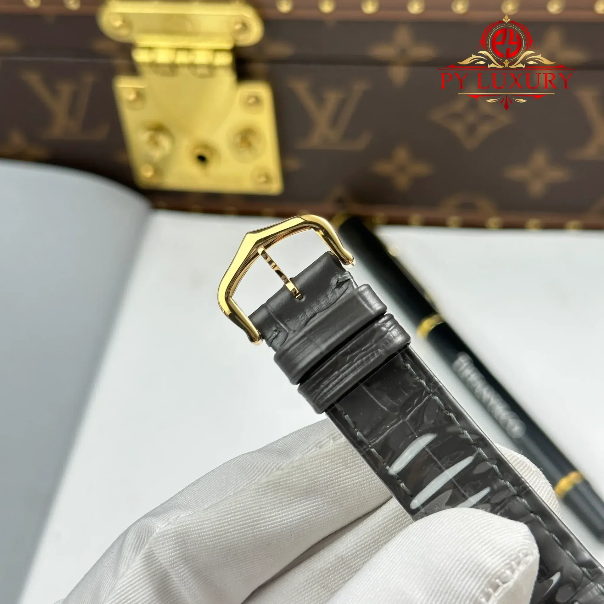 Cartier Santos Dumont LM Yellow Gold Gray Lacquer Grey Dial Quartz Leather Strap Replica AF 31.4mm x 43.5mm - 图片 10