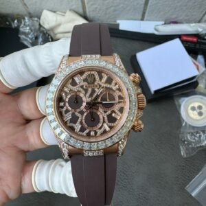 Rolex Daytona 126555TBR Giraffe Rose Gold Chestnut Brown Diamond Dial Diamond Bezel Custom Moissanite 40mm