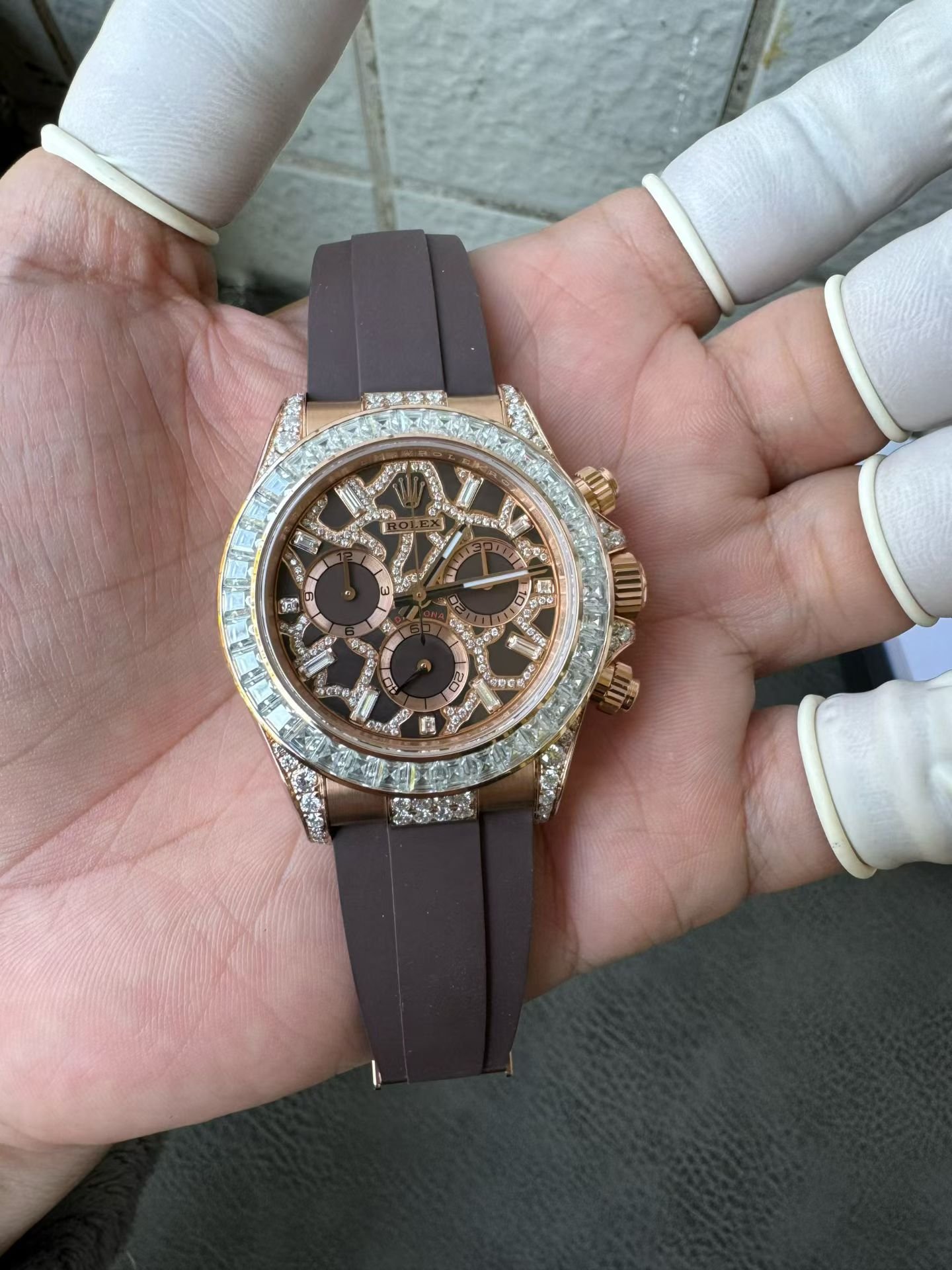 Rolex Daytona 126555TBR Giraffe Rose Gold Chestnut Brown Diamond Dial Diamond Bezel Custom Moissanite 40mm - 图片 2