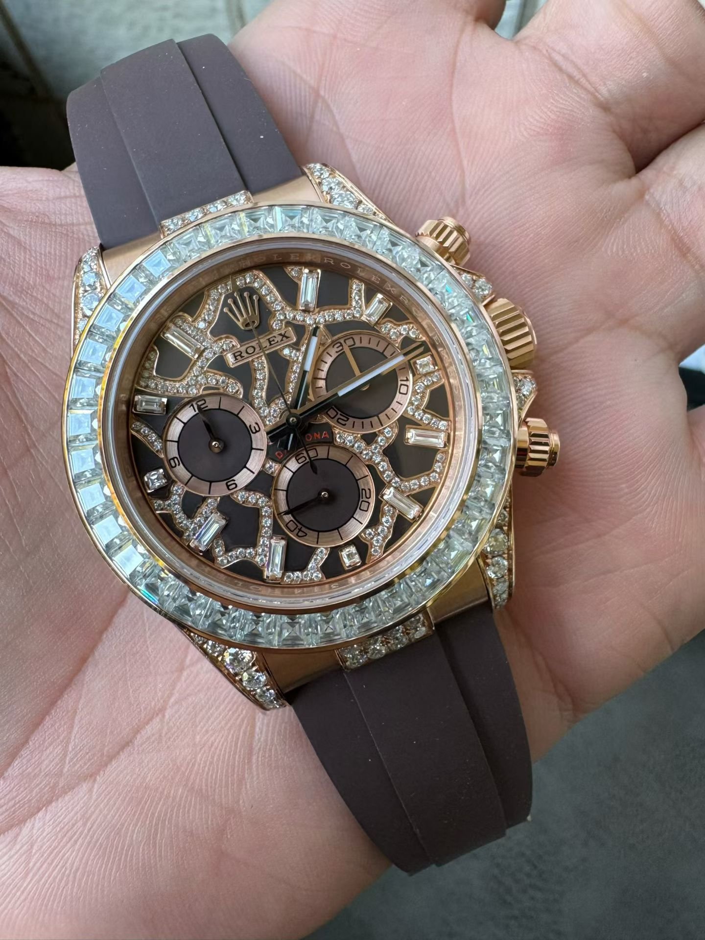 Rolex Daytona 126555TBR Giraffe Rose Gold Chestnut Brown Diamond Dial Diamond Bezel Custom Moissanite 40mm - 图片 5
