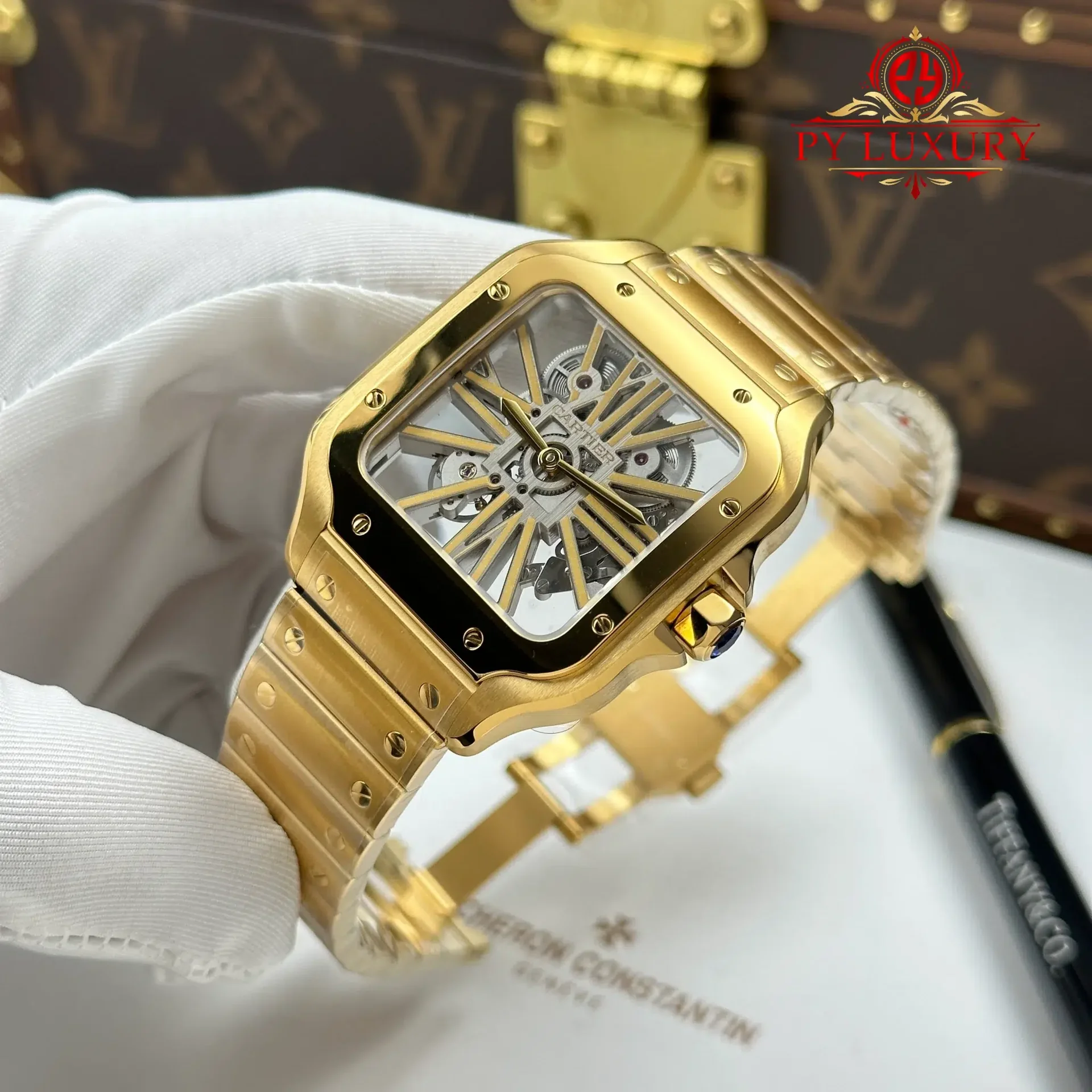 Cartier Santos Skeleton Dial WHSA0042 Yellow Gold Large Model Super Clone 39.8mm - 图片 2