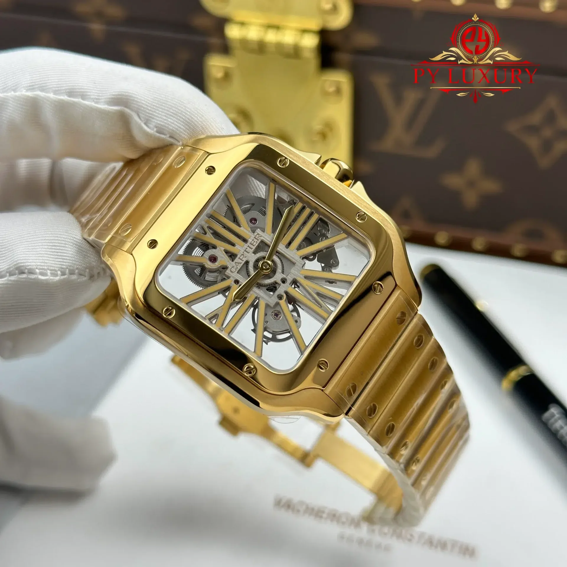 Cartier Santos Skeleton Dial WHSA0042 Yellow Gold Large Model Super Clone 39.8mm - 图片 3