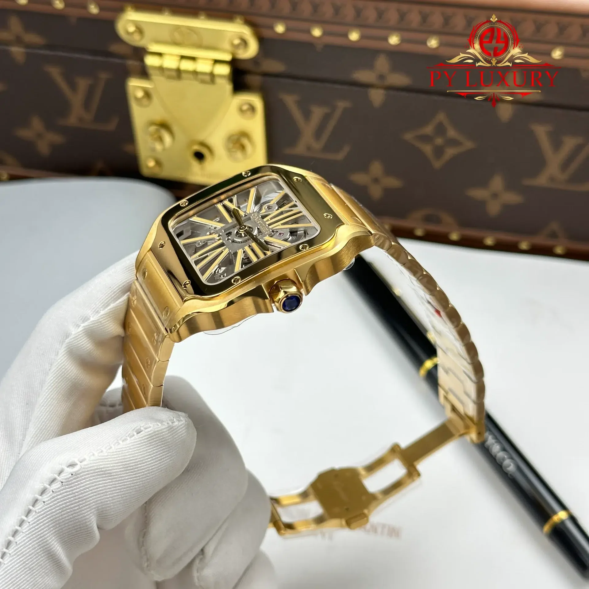 Cartier Santos Skeleton Dial WHSA0042 Yellow Gold Large Model Super Clone 39.8mm - 图片 4
