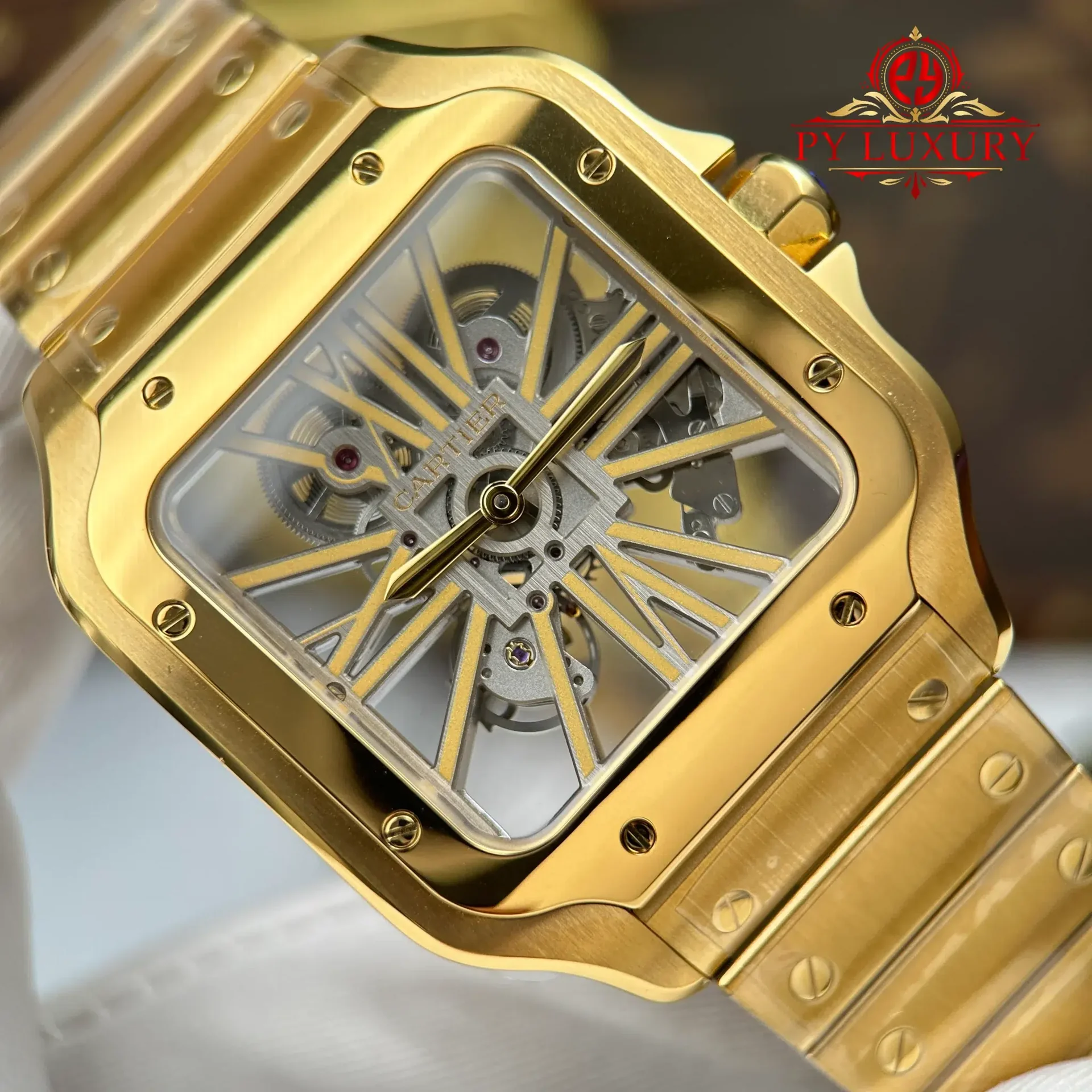 Cartier Santos Skeleton Dial WHSA0042 Yellow Gold Large Model Super Clone 39.8mm - 图片 5