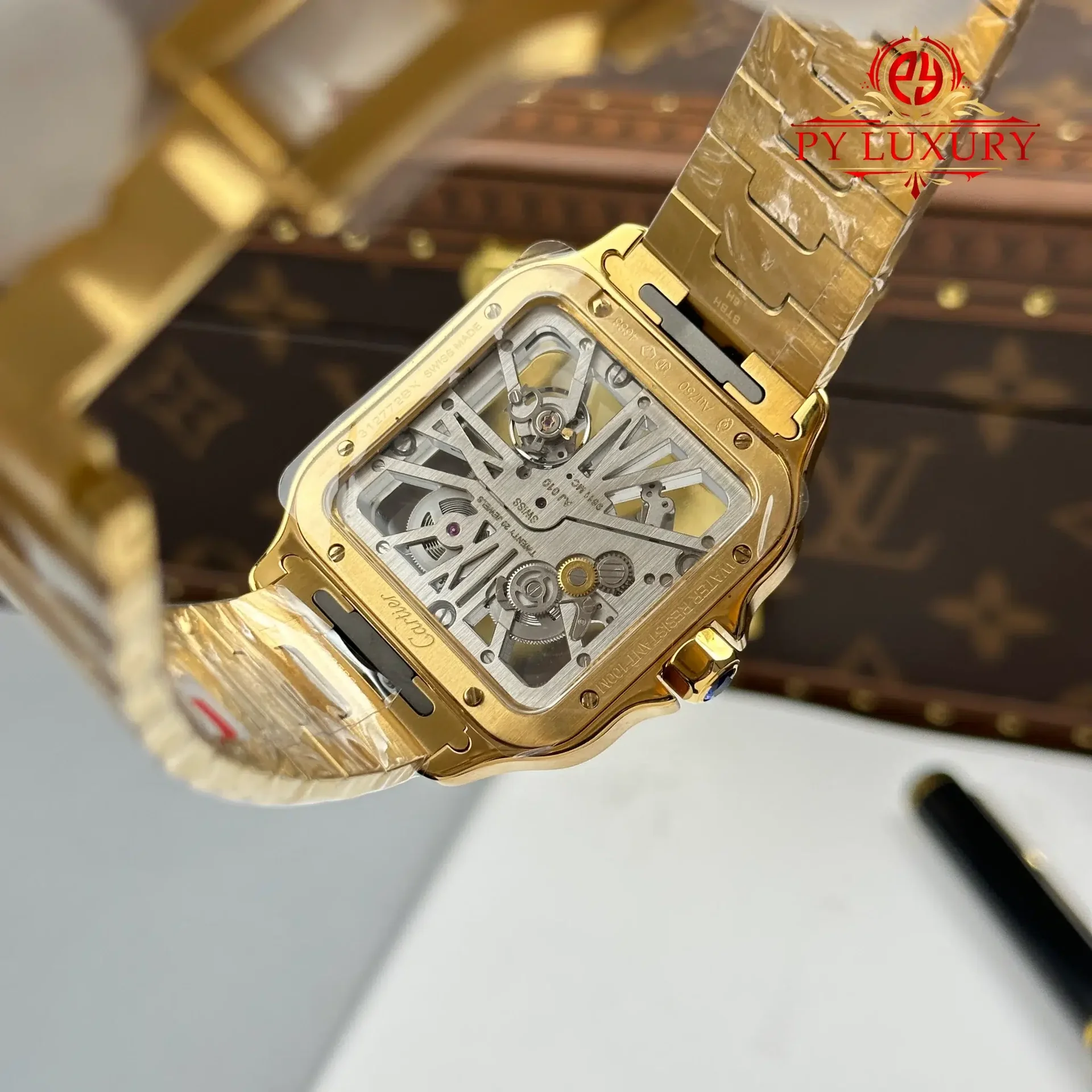 Cartier Santos Skeleton Dial WHSA0042 Yellow Gold Large Model Super Clone 39.8mm - 图片 10