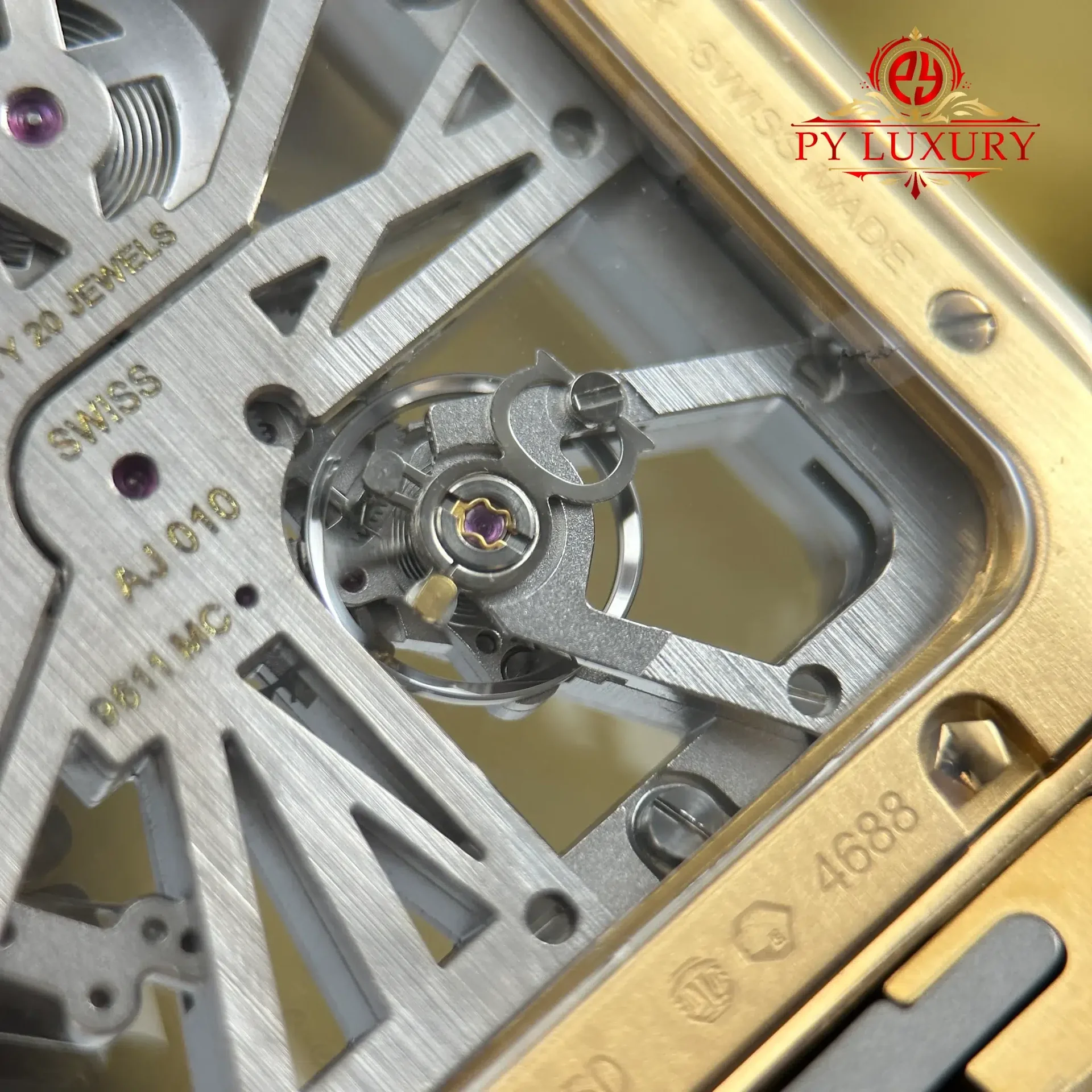 Cartier Santos Skeleton Dial WHSA0042 Yellow Gold Large Model Super Clone 39.8mm - 图片 11