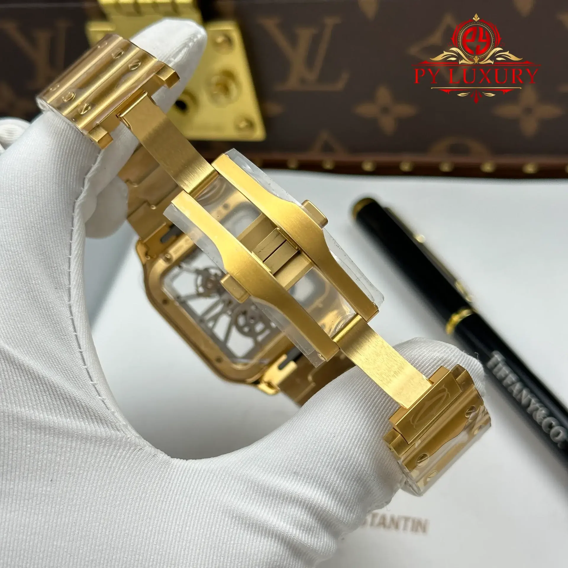 Cartier Santos Skeleton Dial WHSA0042 Yellow Gold Large Model Super Clone 39.8mm - 图片 12