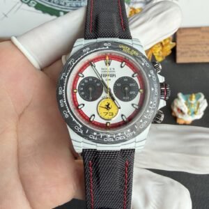 Rolex DiW Daytona Ferrari Edition RT White Quartz TPT Black Carbon Bezel Super Clone 40mm