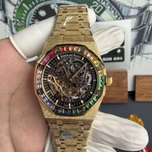 Audemars Piguet Royal Oak Openworked 15412BA Rainbow Frosted Yellow Gold Best Replica 1:1 OCTA 41mm (Free Sprung)