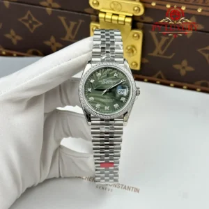 Rolex Datejust 126284RBR Olive Green Palm Motif Diamond Dial Diamond Bezel Jubilee Bracelet Best Replica VSF 36mm