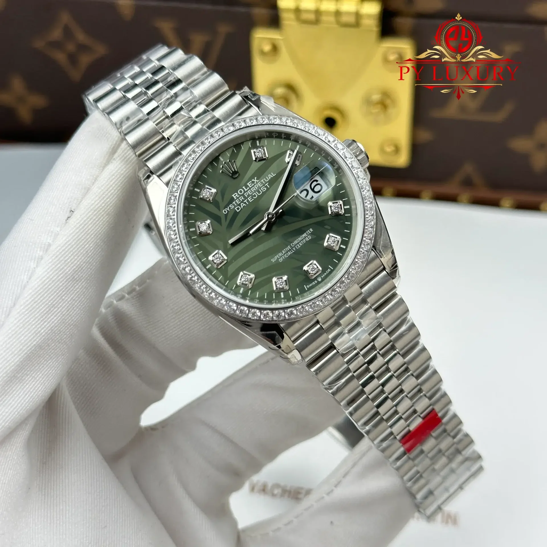 Rolex Datejust 126284RBR Olive Green Palm Motif Diamond Dial Diamond Bezel Jubilee Bracelet Best Replica VSF 36mm - 图片 2