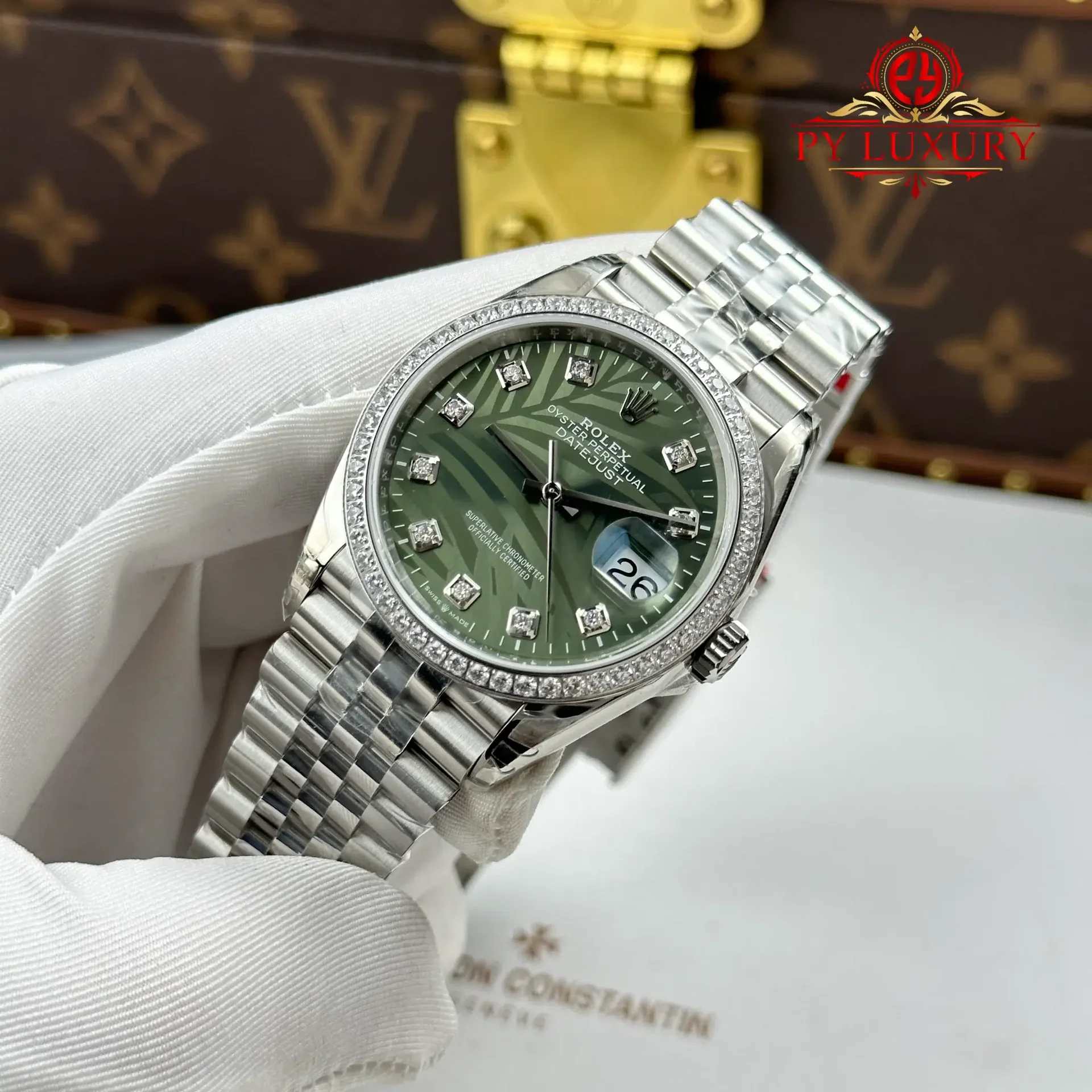 Rolex Datejust 126284RBR Olive Green Palm Motif Diamond Dial Diamond Bezel Jubilee Bracelet Best Replica VSF 36mm - 图片 3