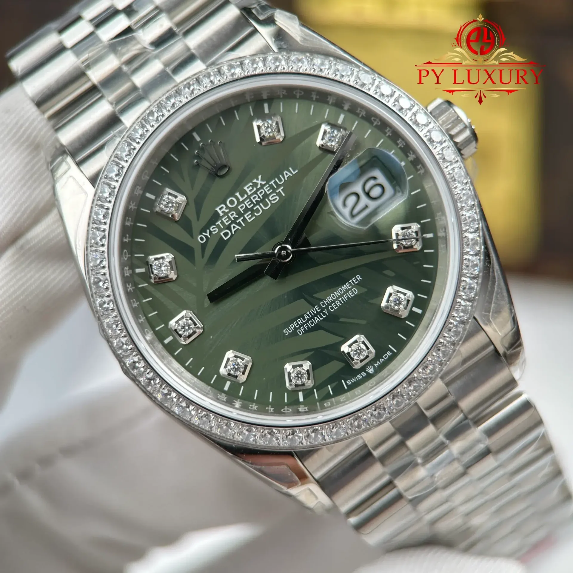 Rolex Datejust 126284RBR Olive Green Palm Motif Diamond Dial Diamond Bezel Jubilee Bracelet Best Replica VSF 36mm - 图片 4
