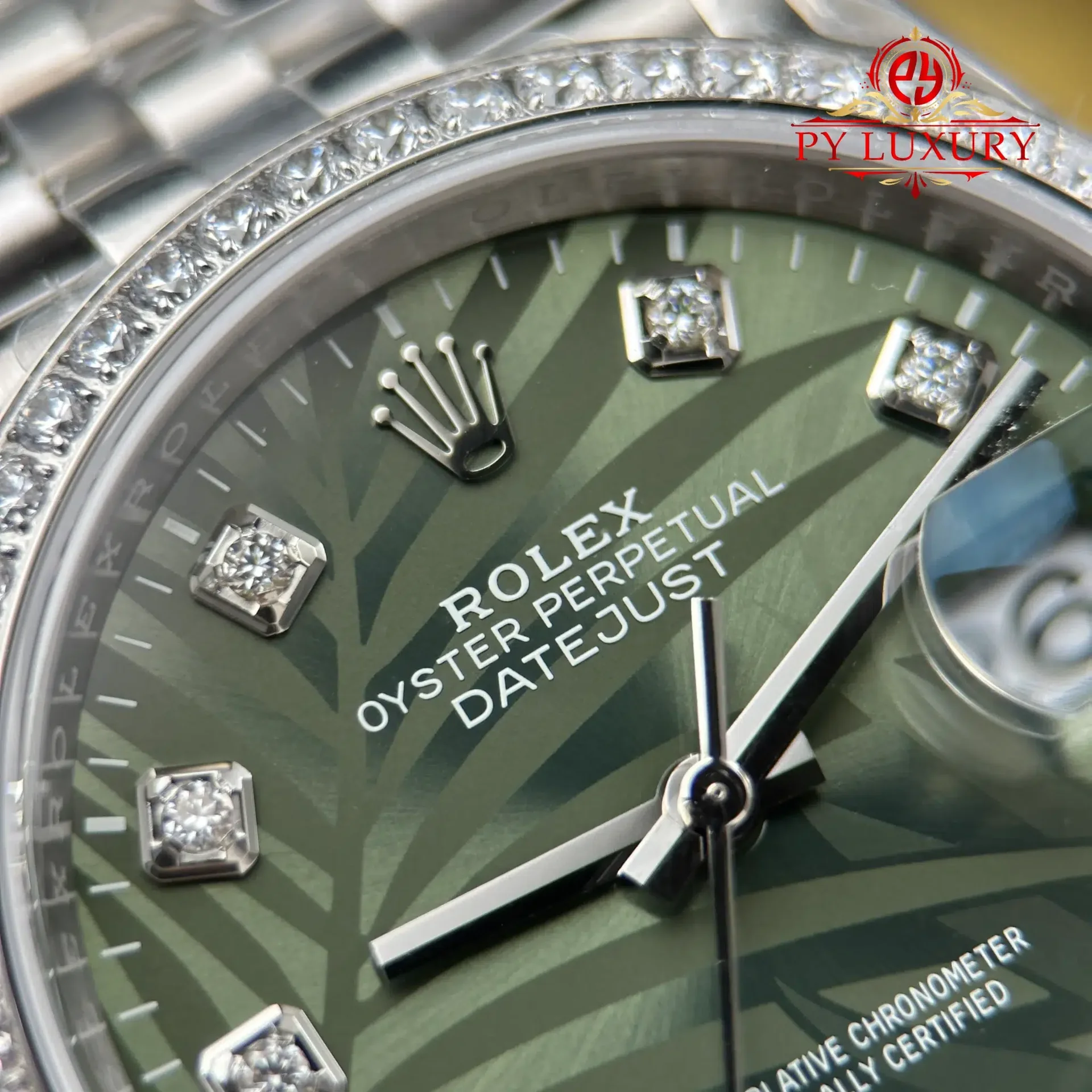 Rolex Datejust 126284RBR Olive Green Palm Motif Diamond Dial Diamond Bezel Jubilee Bracelet Best Replica VSF 36mm - 图片 5