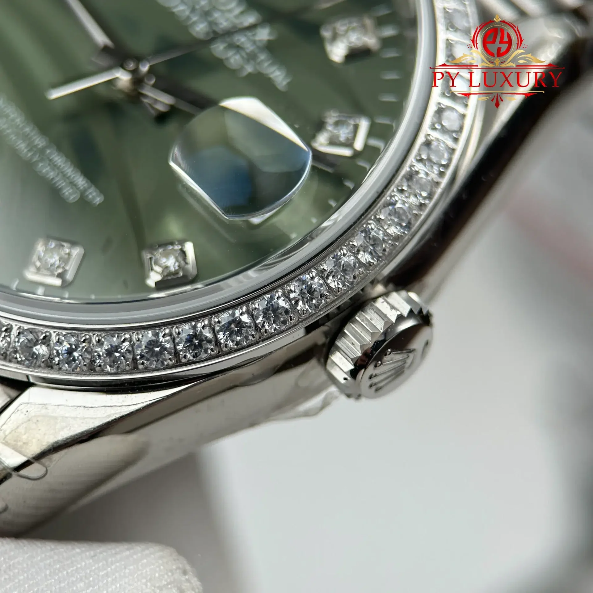 Rolex Datejust 126284RBR Olive Green Palm Motif Diamond Dial Diamond Bezel Jubilee Bracelet Best Replica VSF 36mm - 图片 7