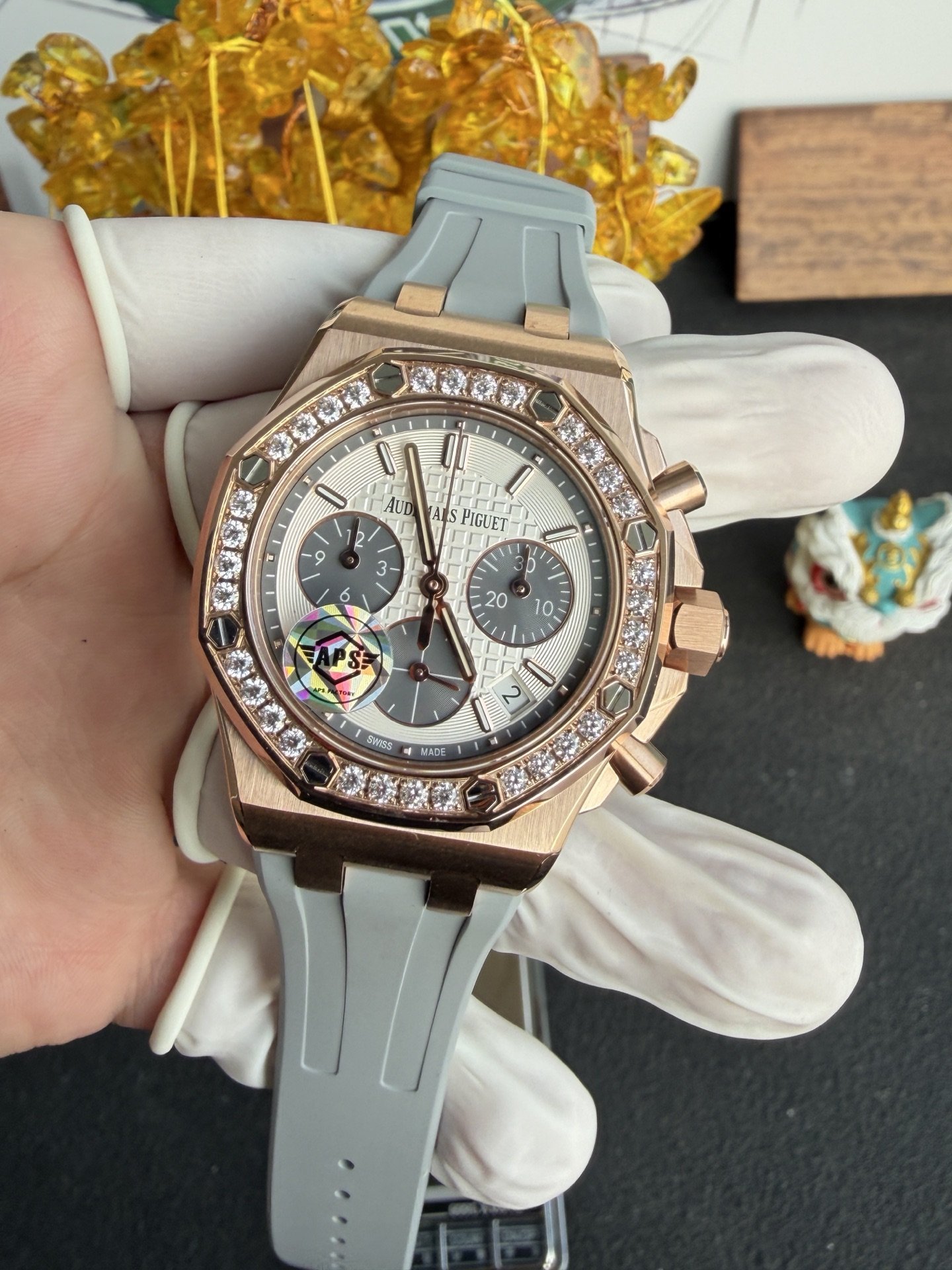 Audemars Piguet Royal Oak Offshore 26231OR Rose Gold Silver Dial Diamond Bezel 1:1 Best Replica APSF 37mm - 图片 3