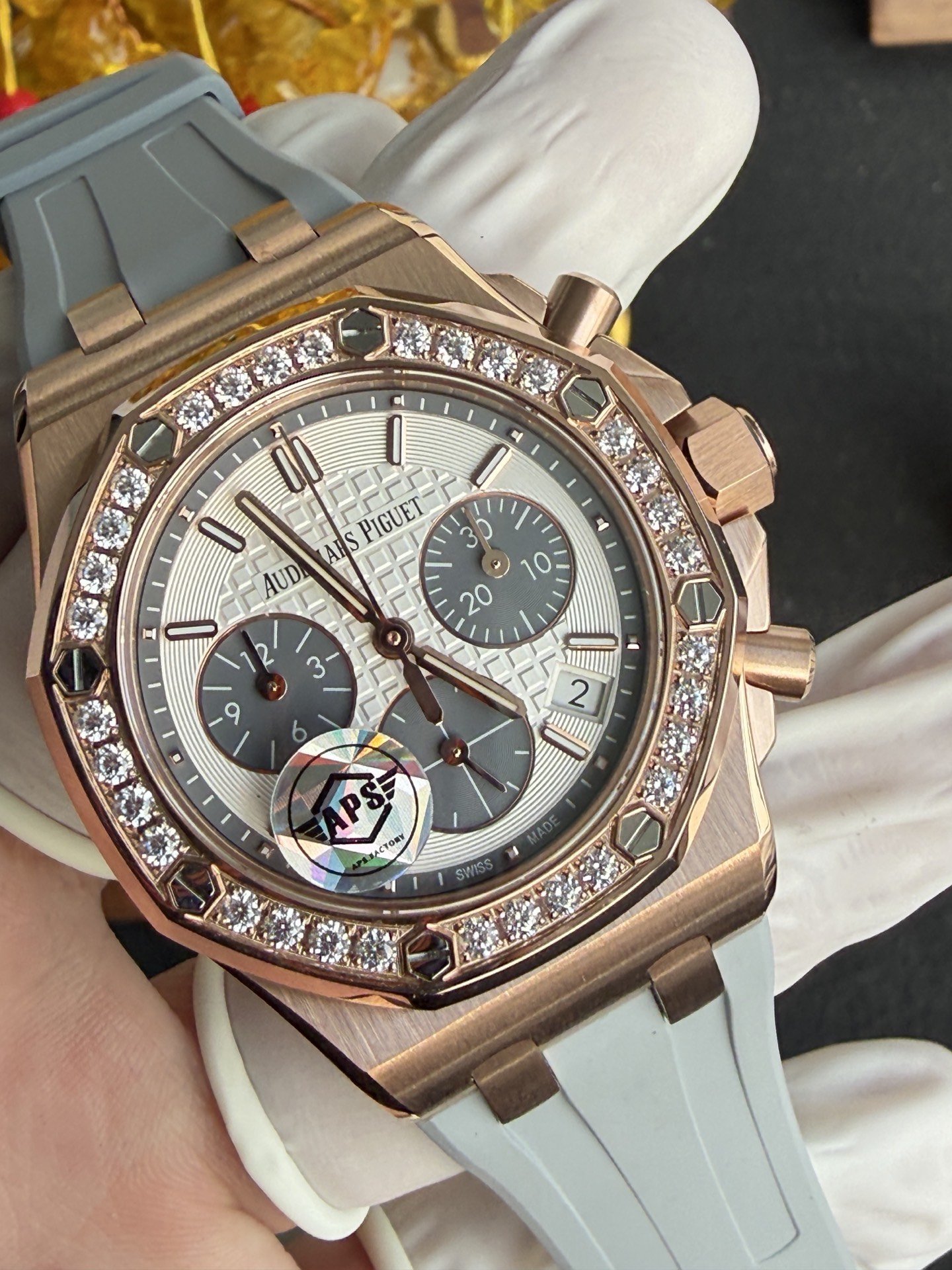 Audemars Piguet Royal Oak Offshore 26231OR Rose Gold Silver Dial Diamond Bezel 1:1 Best Replica APSF 37mm - 图片 4