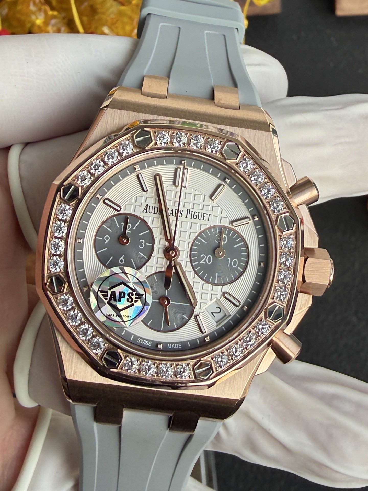 Audemars Piguet Royal Oak Offshore 26231OR Rose Gold Silver Dial Diamond Bezel 1:1 Best Replica APSF 37mm - 图片 5
