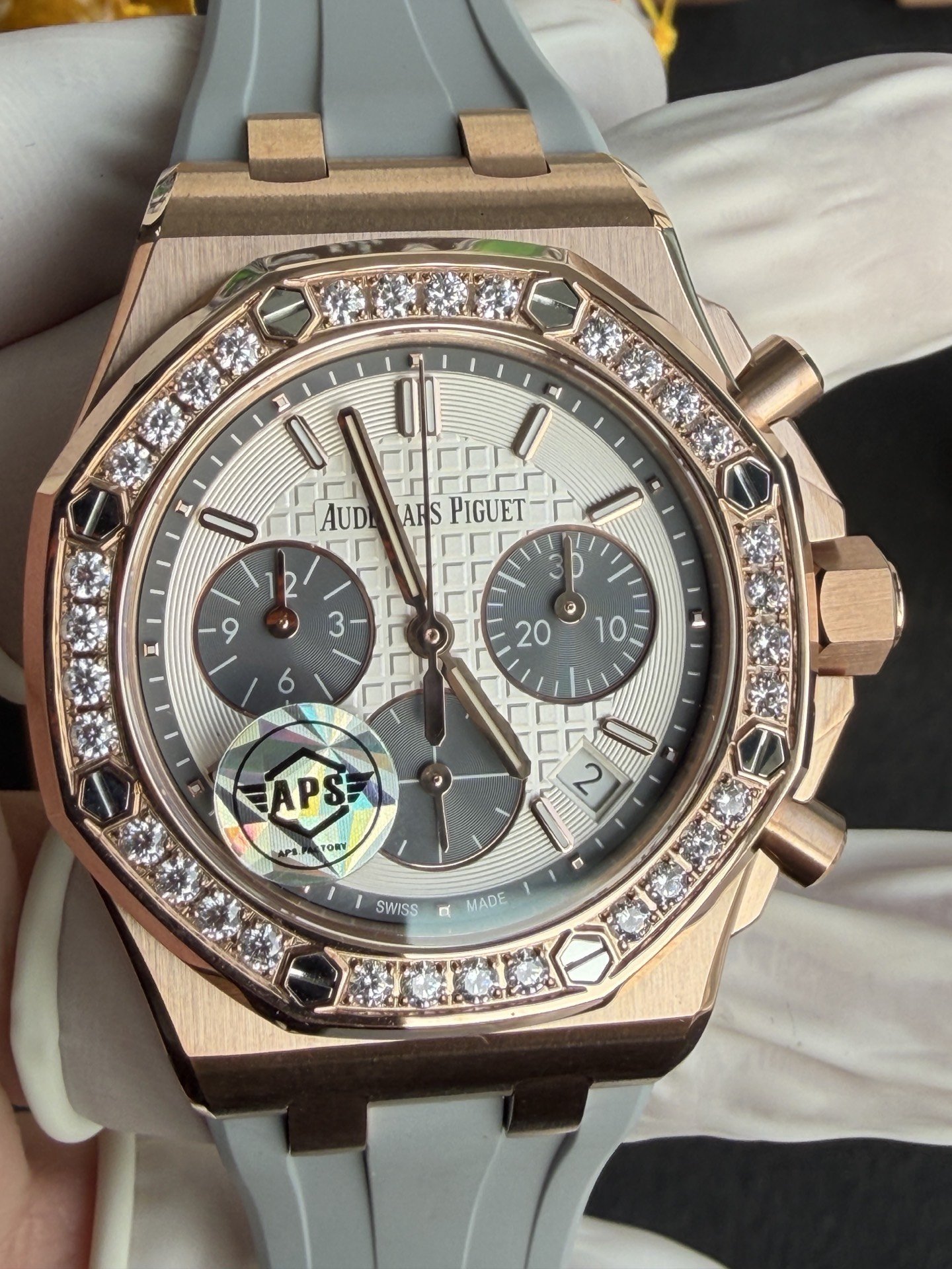 Audemars Piguet Royal Oak Offshore 26231OR Rose Gold Silver Dial Diamond Bezel 1:1 Best Replica APSF 37mm - 图片 6
