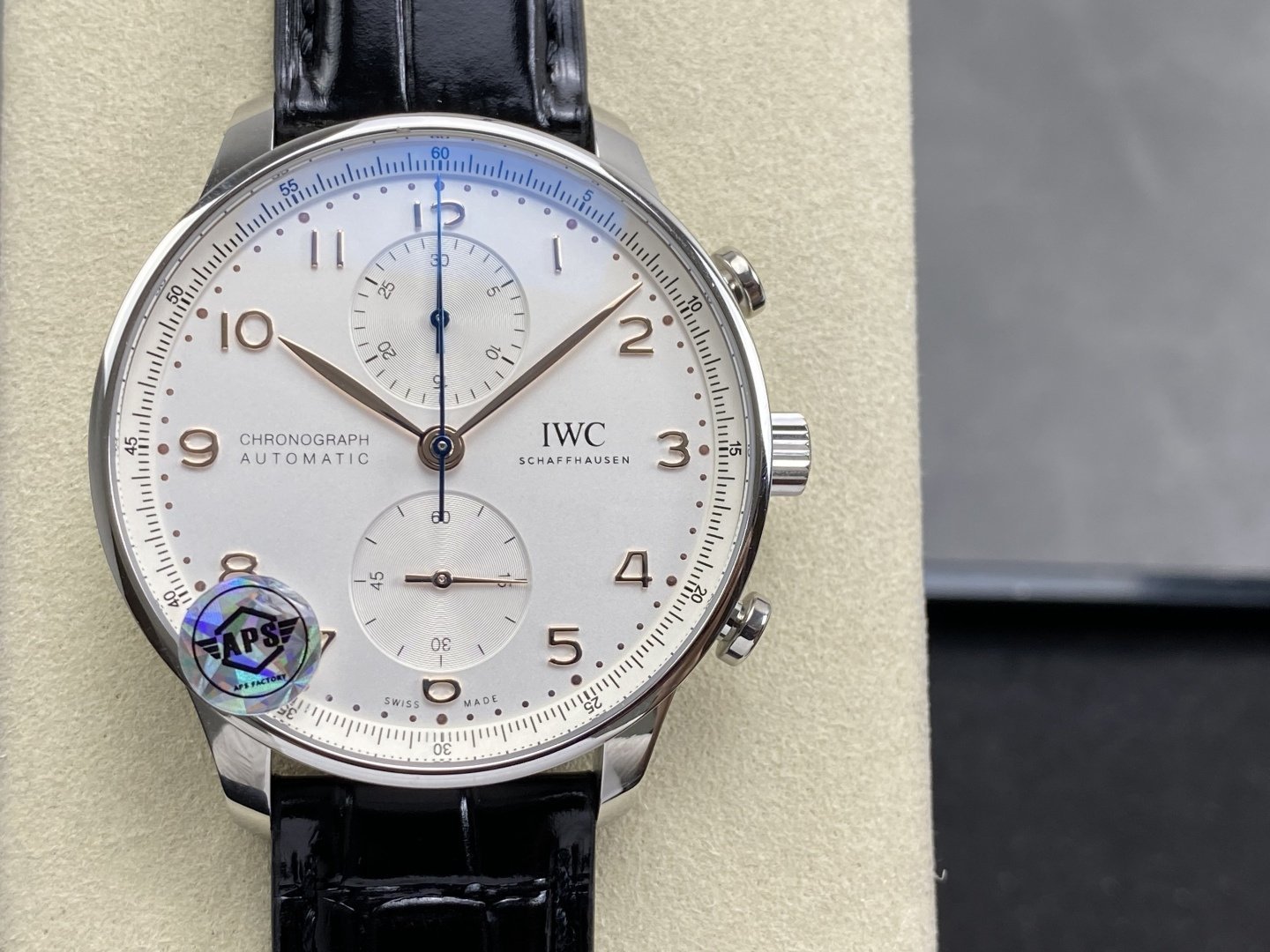 IWC Portugieser Chronograph IW371604 Silver Dial Black Leather Strap Super Clone APSF 41mm - 图片 3