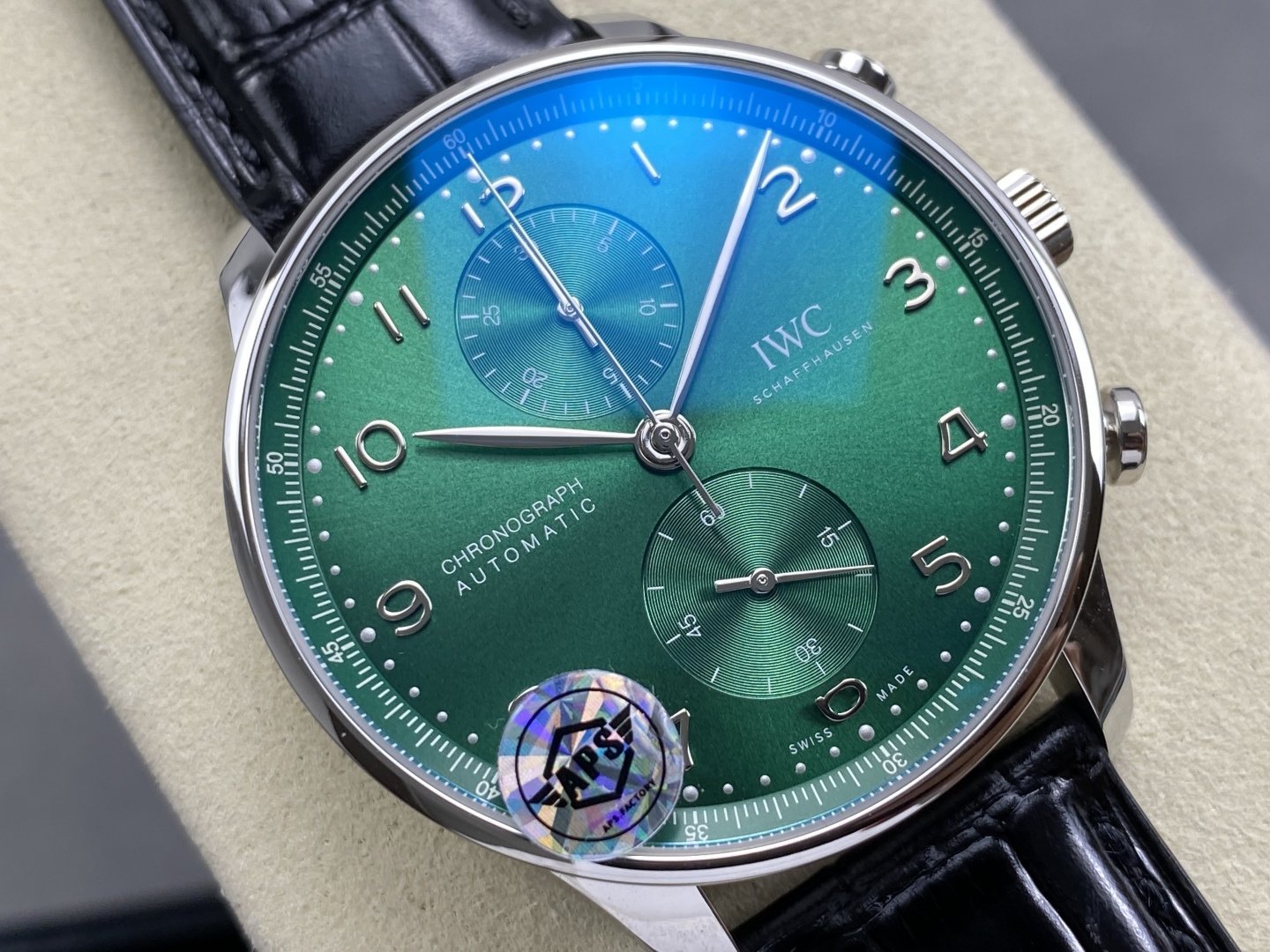 IWC Portugieser IW371615 Chronograph Green Dial Leather Strap Super Clone APSF 41mm - 图片 2