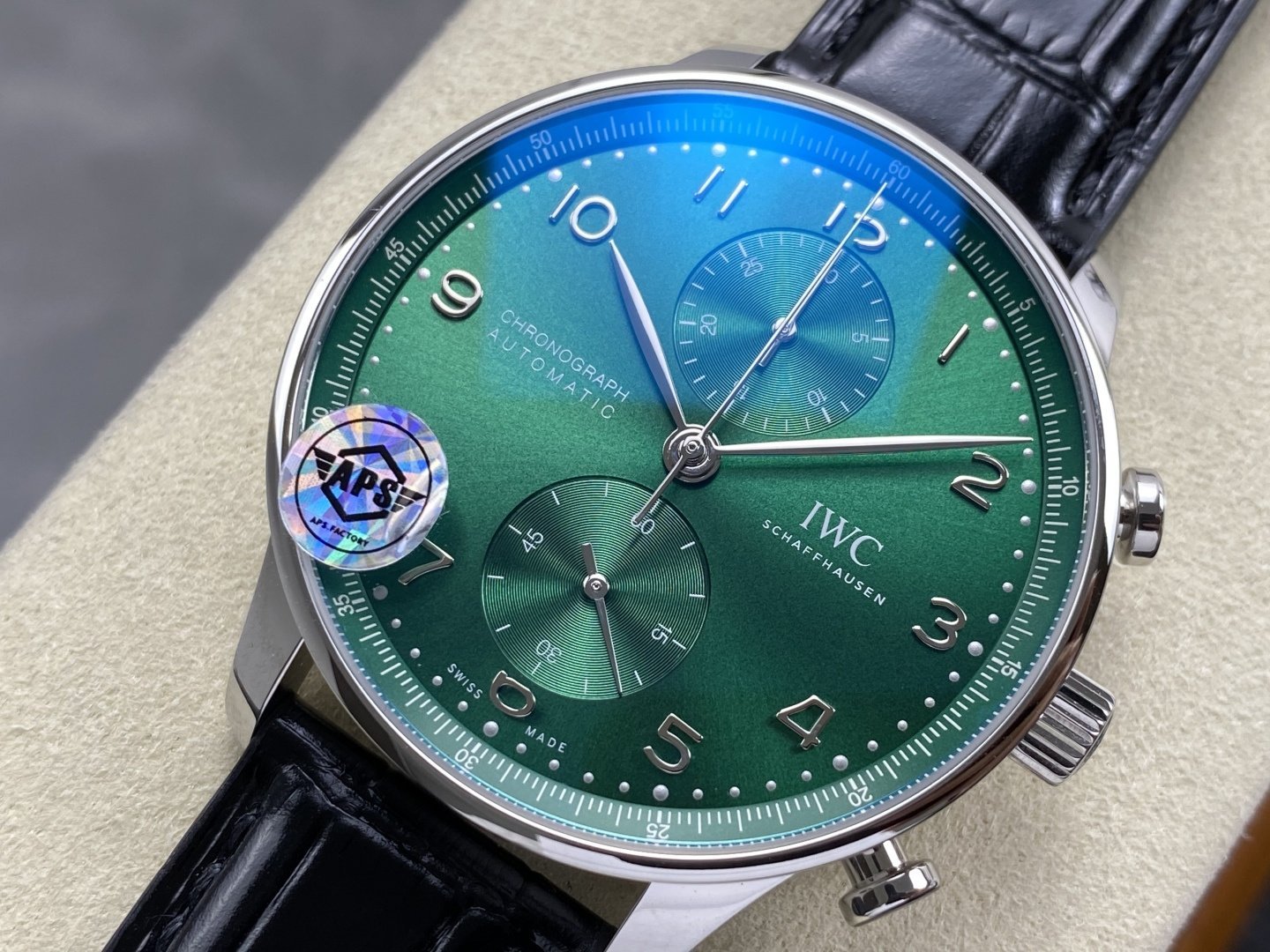 IWC Portugieser IW371615 Chronograph Green Dial Leather Strap Super Clone APSF 41mm - 图片 3