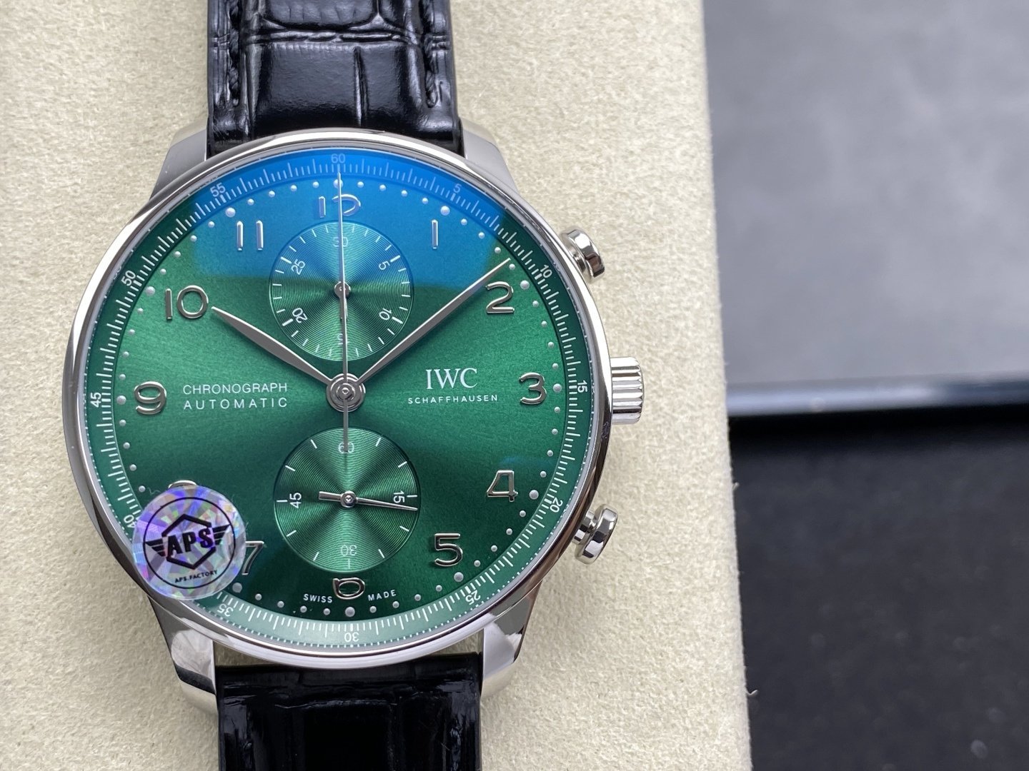 IWC Portugieser IW371615 Chronograph Green Dial Leather Strap Super Clone APSF 41mm - 图片 4