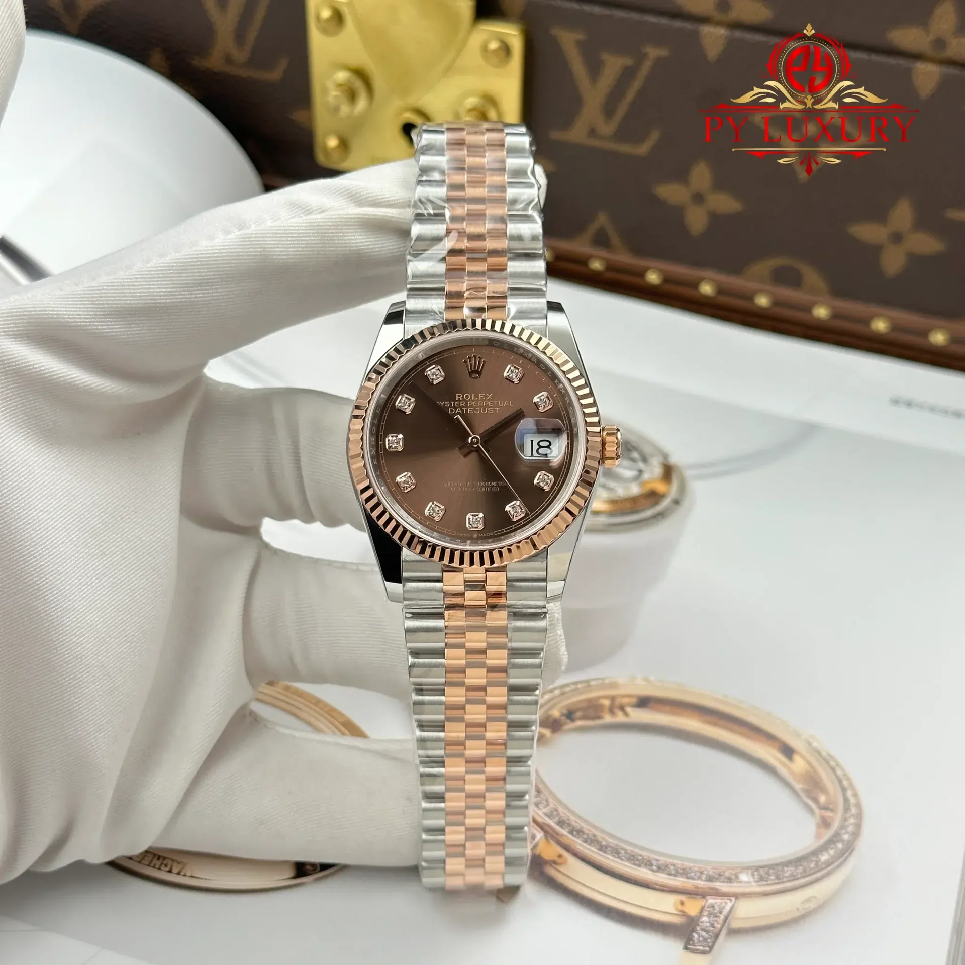 Rolex Datejust 126231 Steel & Rose Gold Chocolate Diamond Dial Jubilee Bracelet Best Replica 36mm